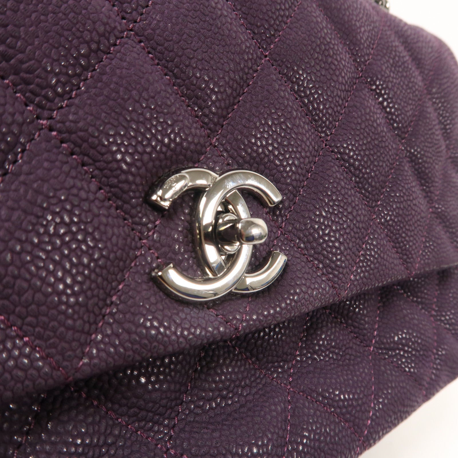 CHANEL 菱格Caviar皮革Chain Shoulder銀扣鏈帶肩背袋紫色