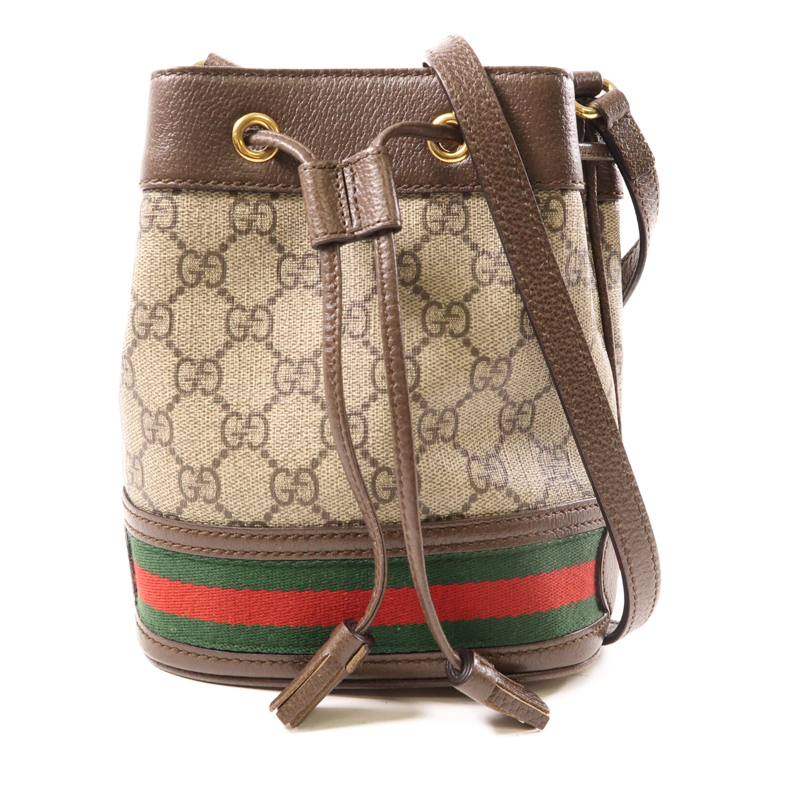 GUCCI 塗層帆布Ophidia GG金扣肩背袋棕色