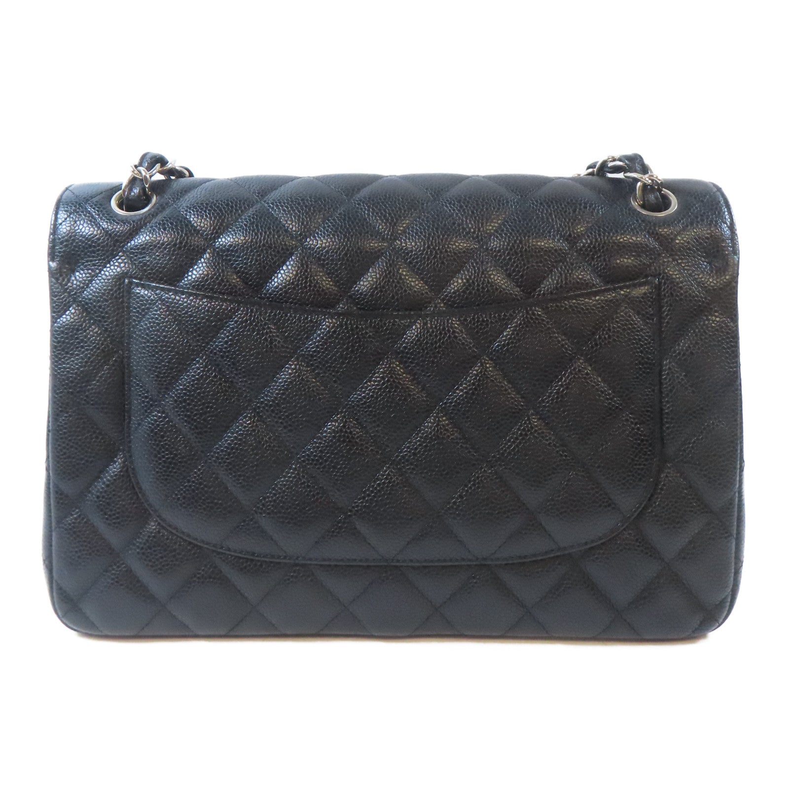 CHANEL 菱格牛皮皮革Jumbo Double Flap Classic Bag銀扣鏈帶肩背袋黑色