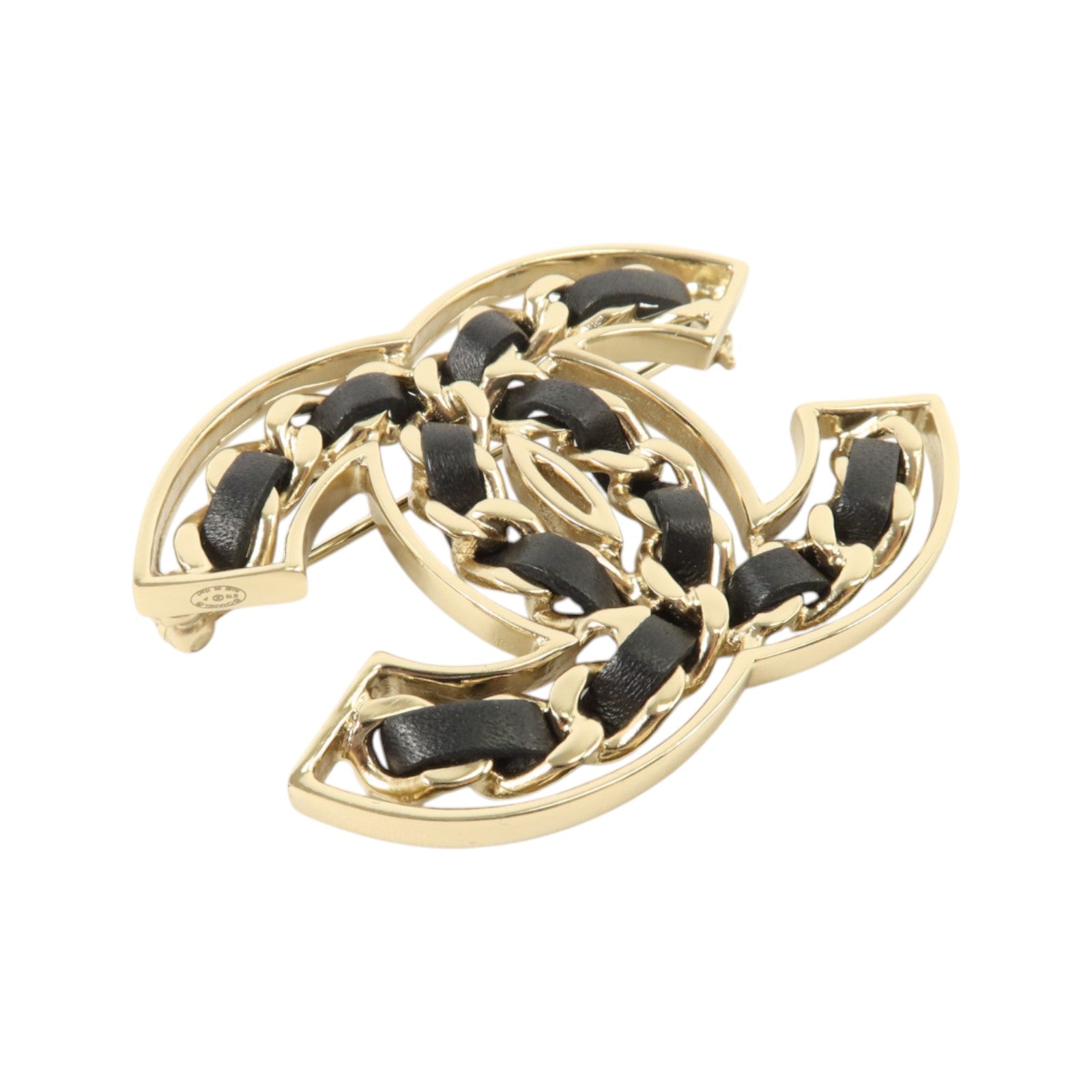 CHANEL 金屬/羊皮皮革Brooch金扣胸針