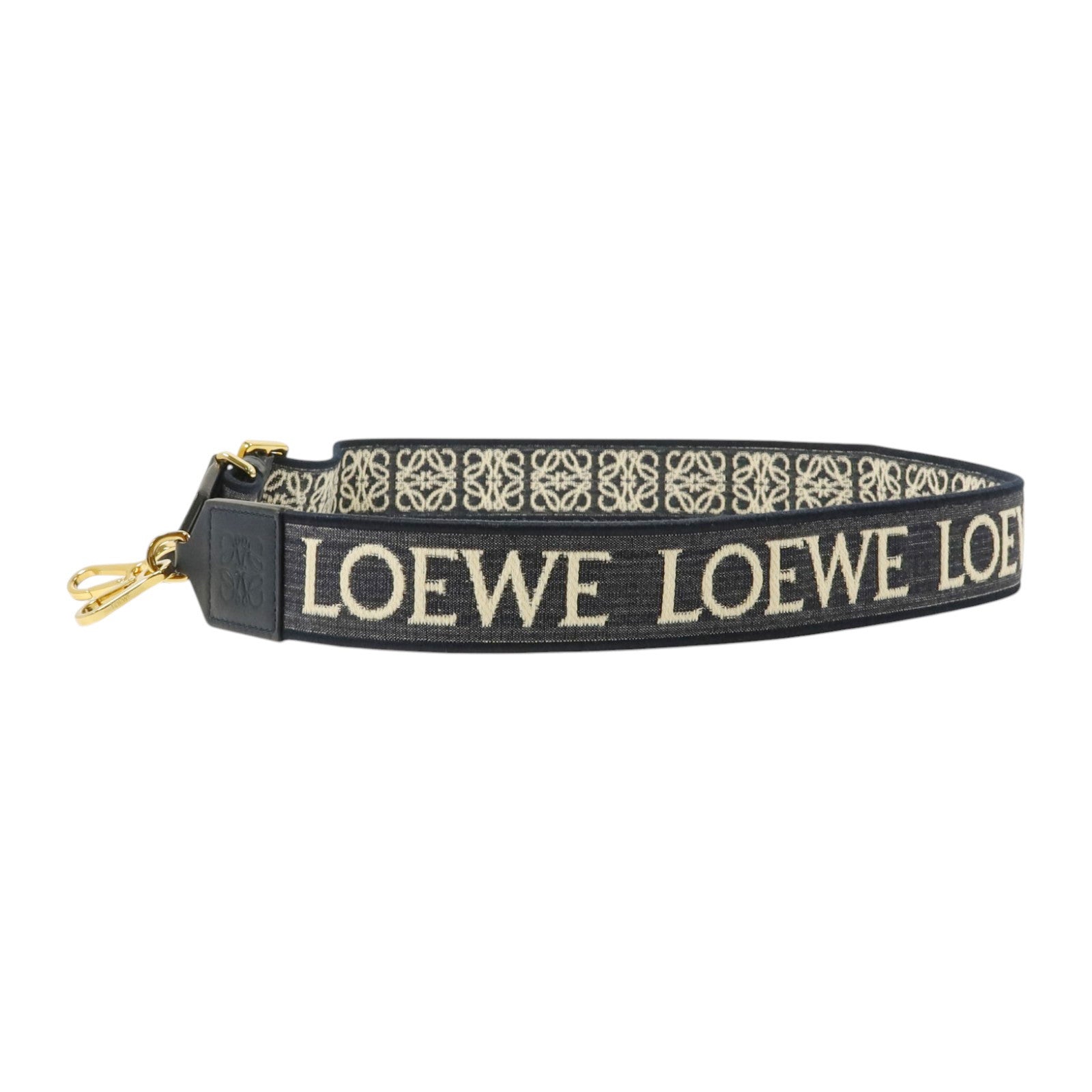 LOEWE 牛仔佈/牛皮皮革Anagram Bag Shoulder Strap金扣肩帶