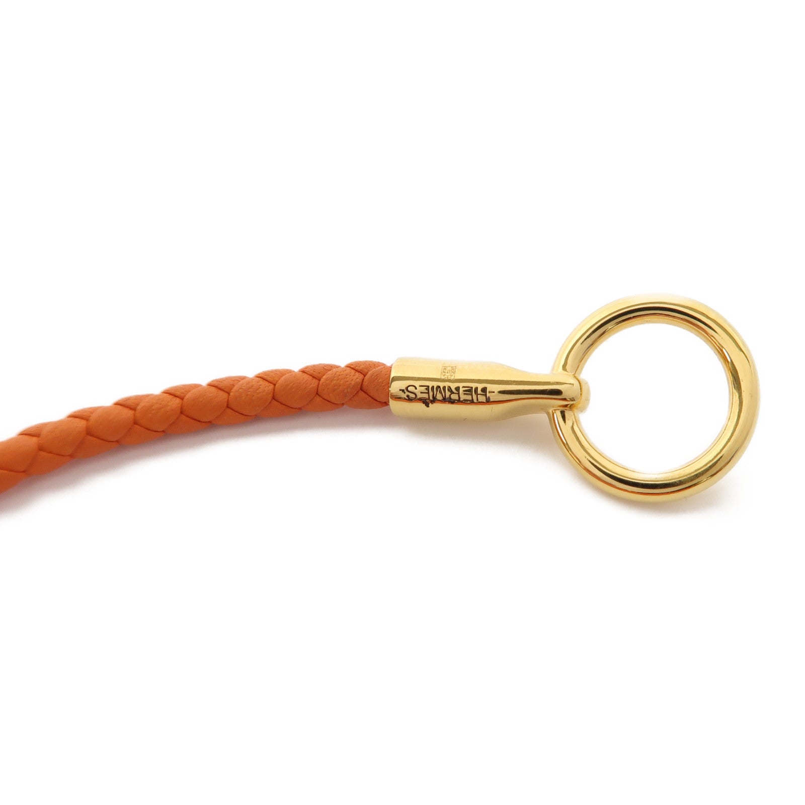 HERMES 牛皮皮革Glenan Double Tour Bracelet金扣手鏈橙色