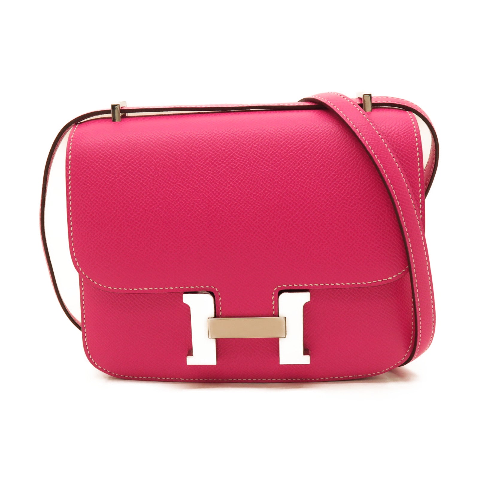 HERMES Epsom Leather Constance Mini Gold Buckle Shoulder Bag Rose