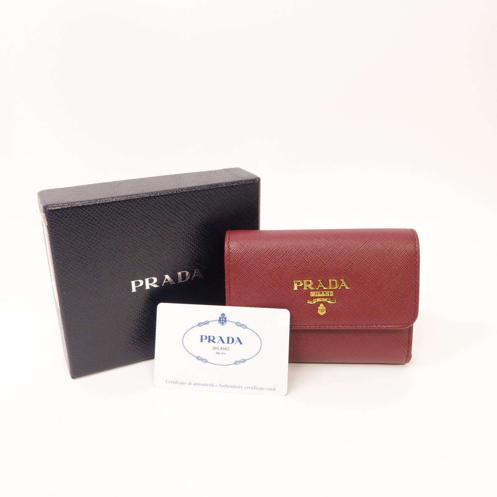 PRADA 牛皮皮革Wallet金扣錢包紅色