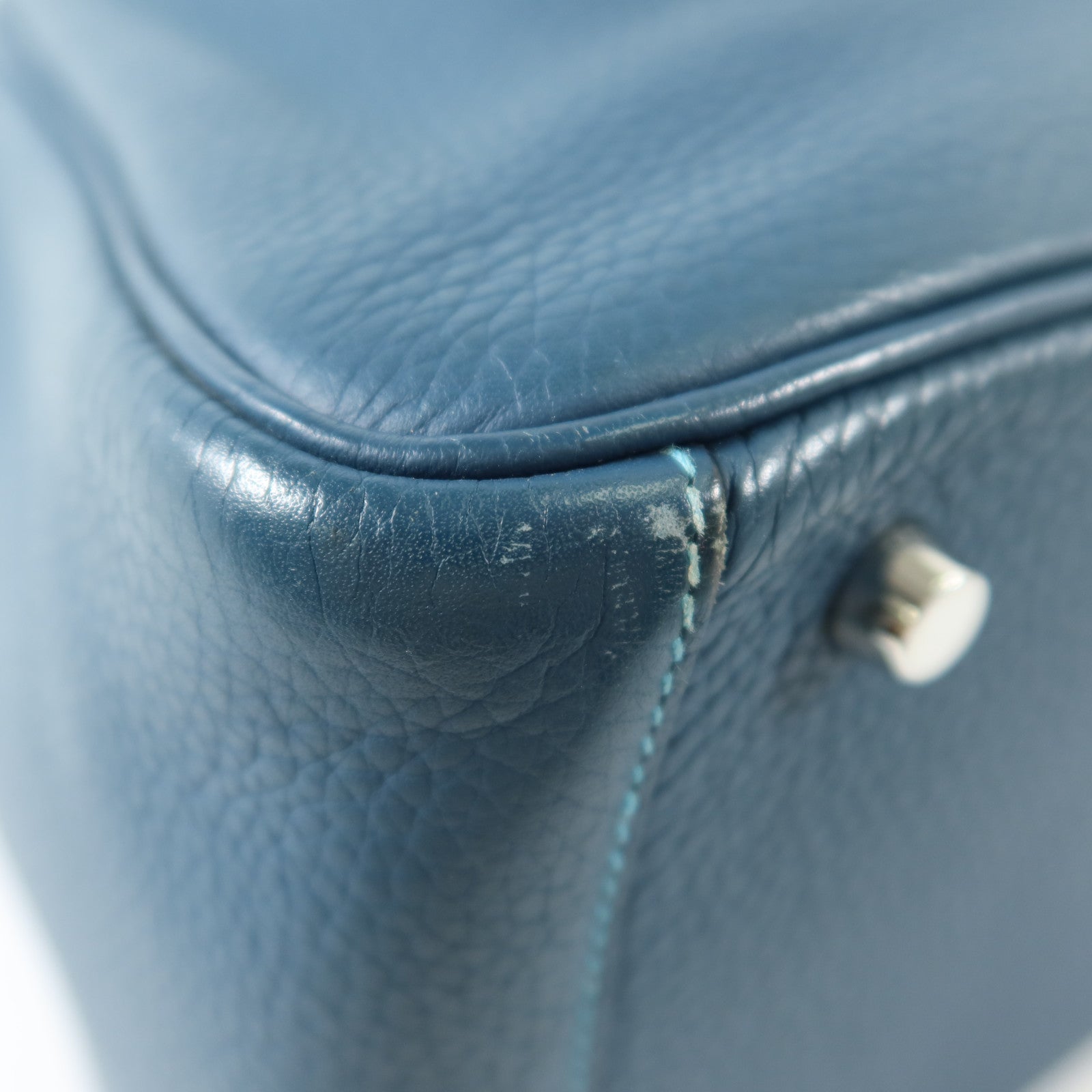 HERMES Clemence皮革Lindy 30銀扣手挽肩背兩用袋Turquoise/Colvert
