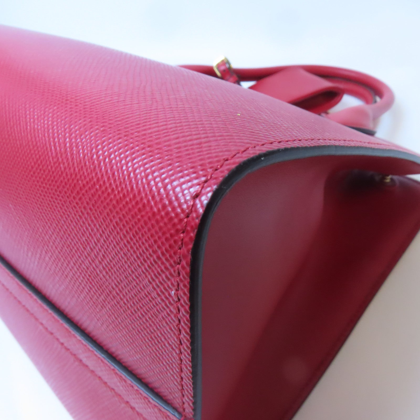 PRADA 【激減優惠】牛皮皮革Shoulder Bag金扣手挽肩背兩用袋紅色