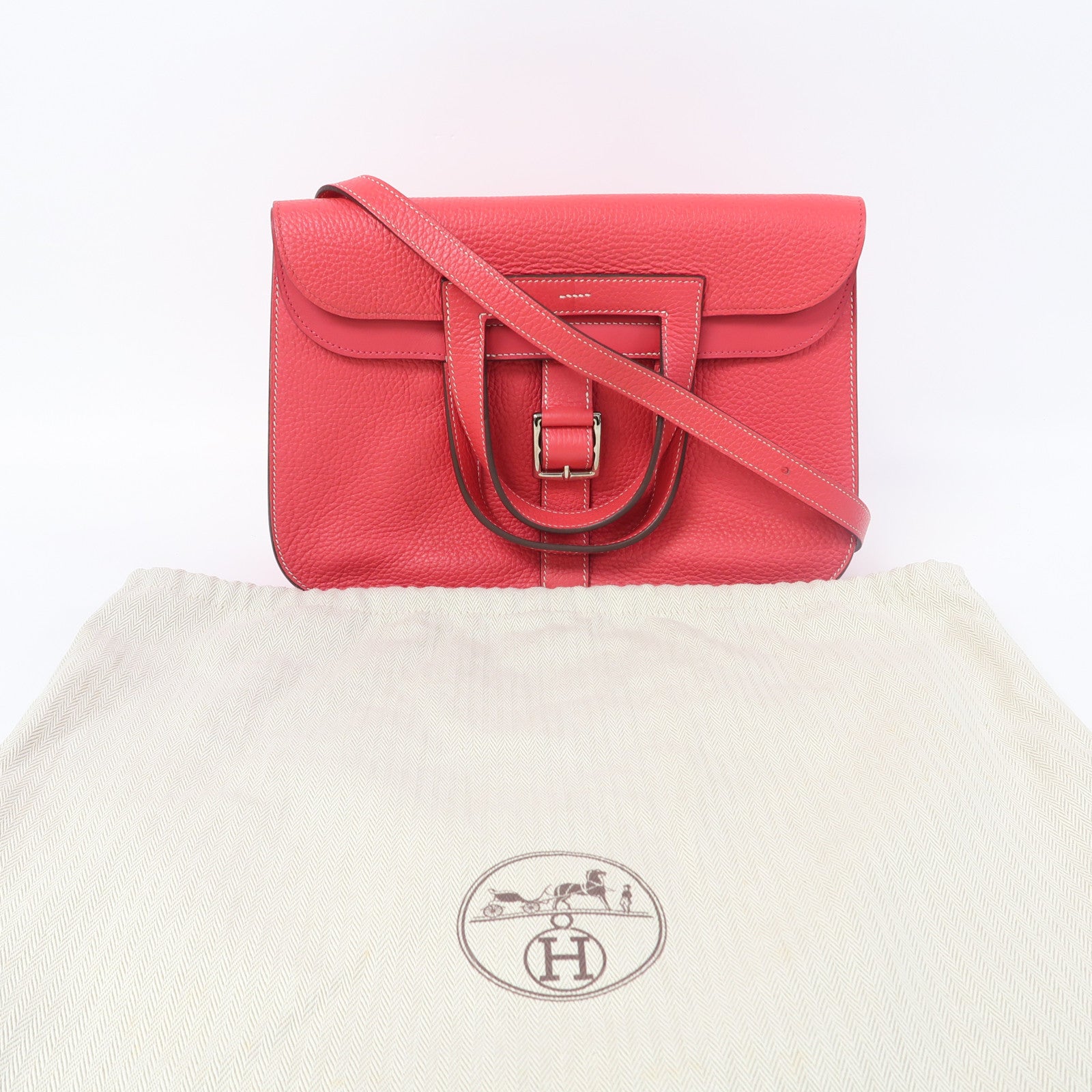 HERMES 【激減優惠】Clemence皮革Halzan 31銀扣手挽肩背兩用袋極緻粉色
