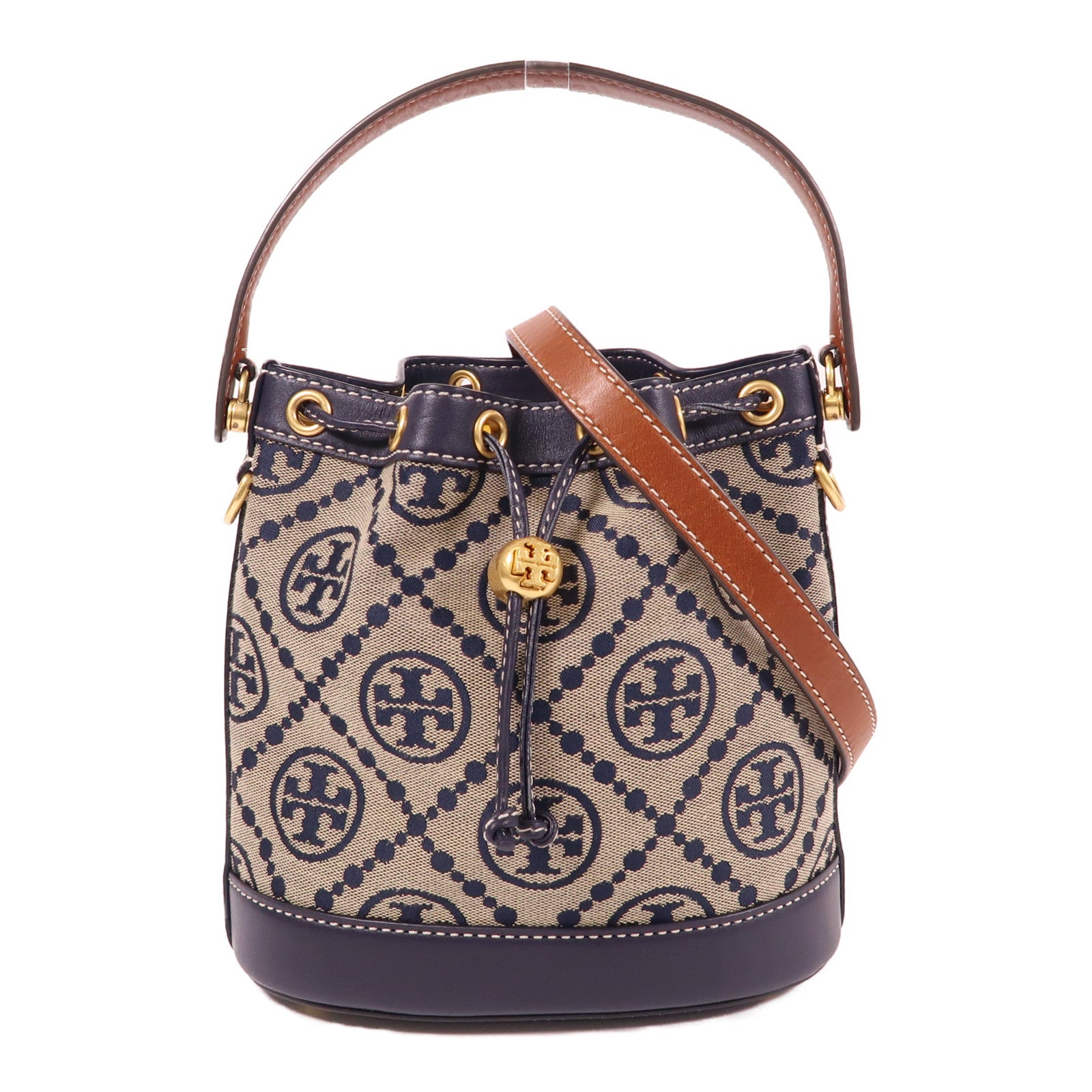 Tory Burch 帆布Bucket Bag金扣手挽肩背兩用袋