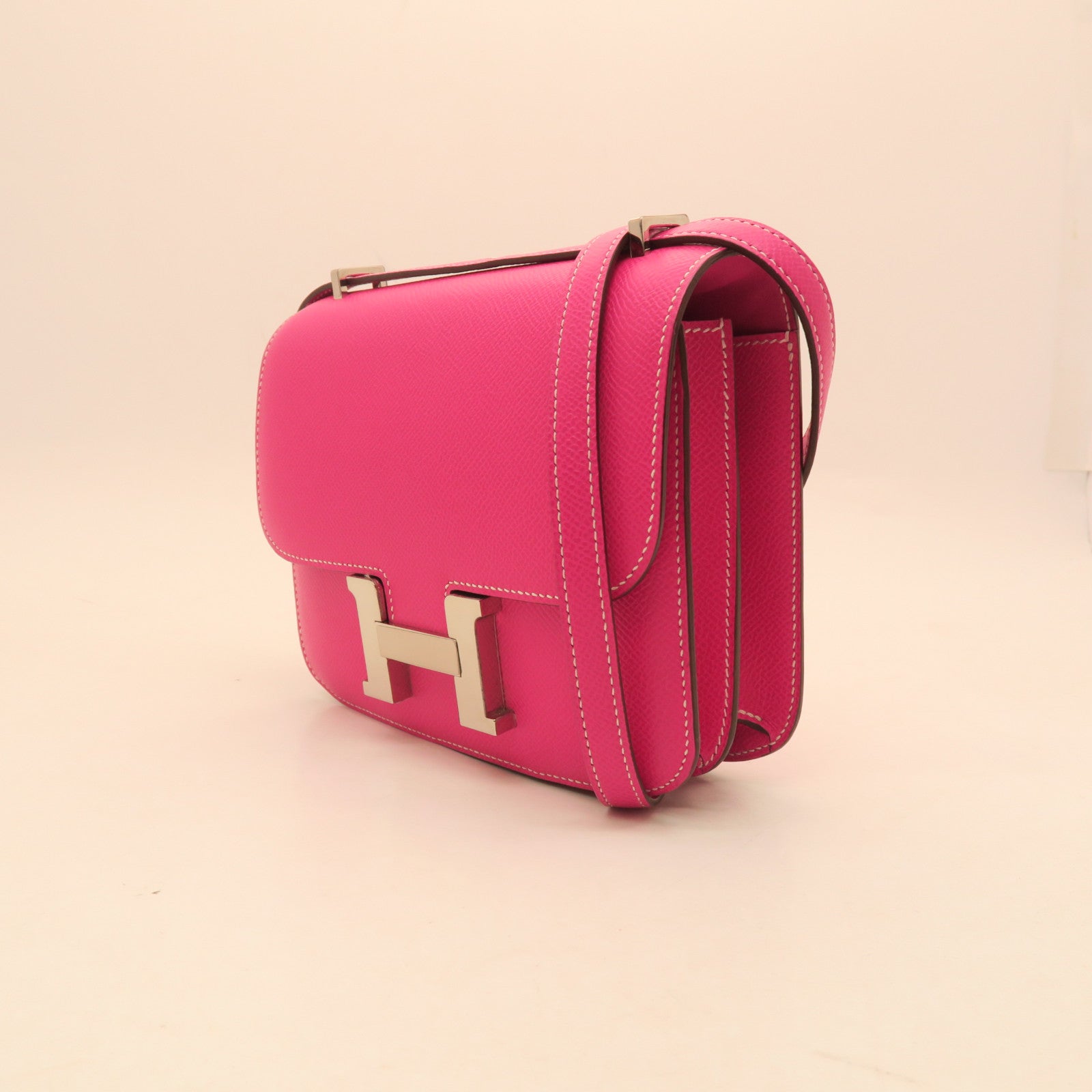 HERMES Epsom Leather Constance Mini Gold Buckle Shoulder Bag Rose