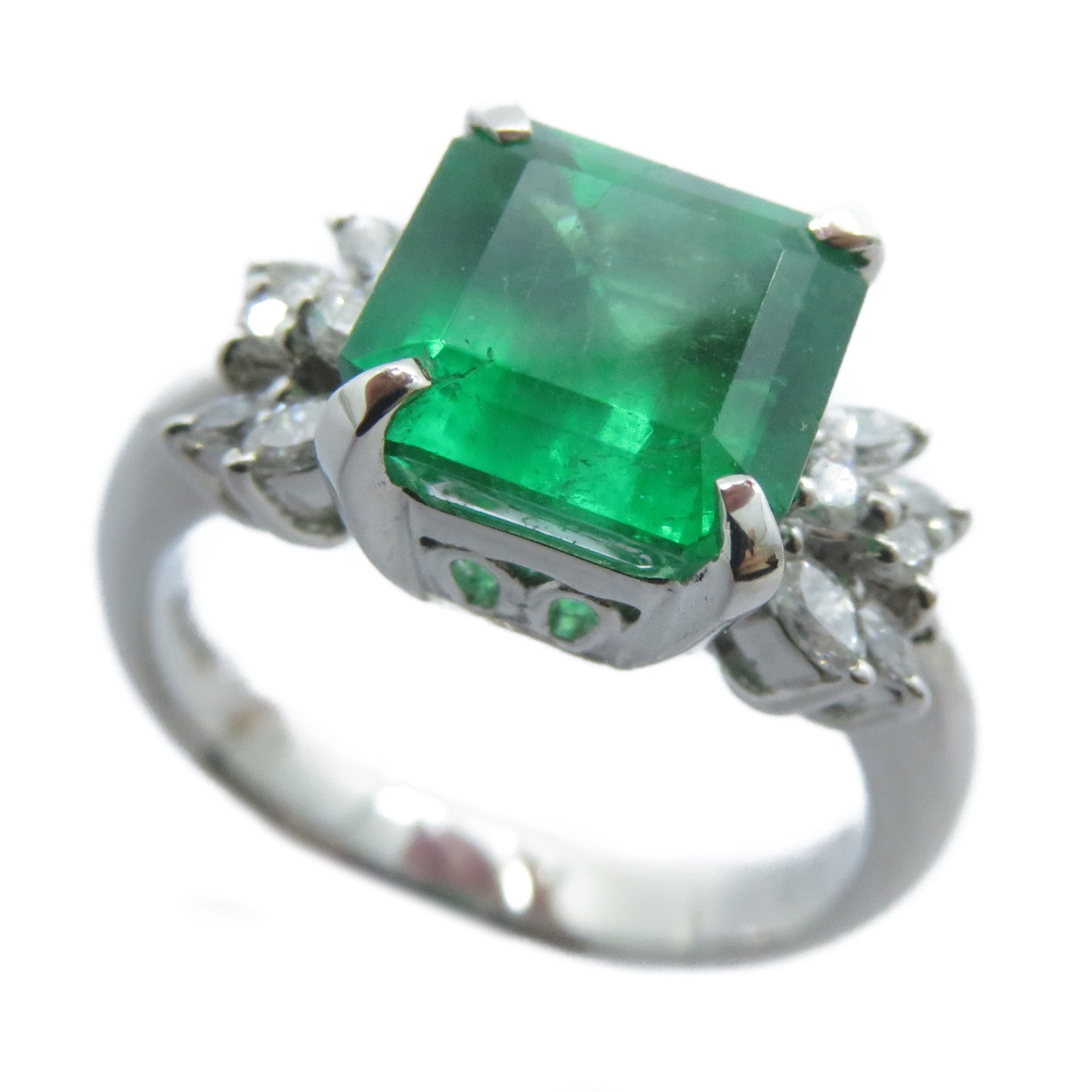 JEWELRY 【激減優惠】PT900鉑金Emerald Diamond Ring 2.17ct綠寶石/0.22ct鑽石戒指US#5.25
