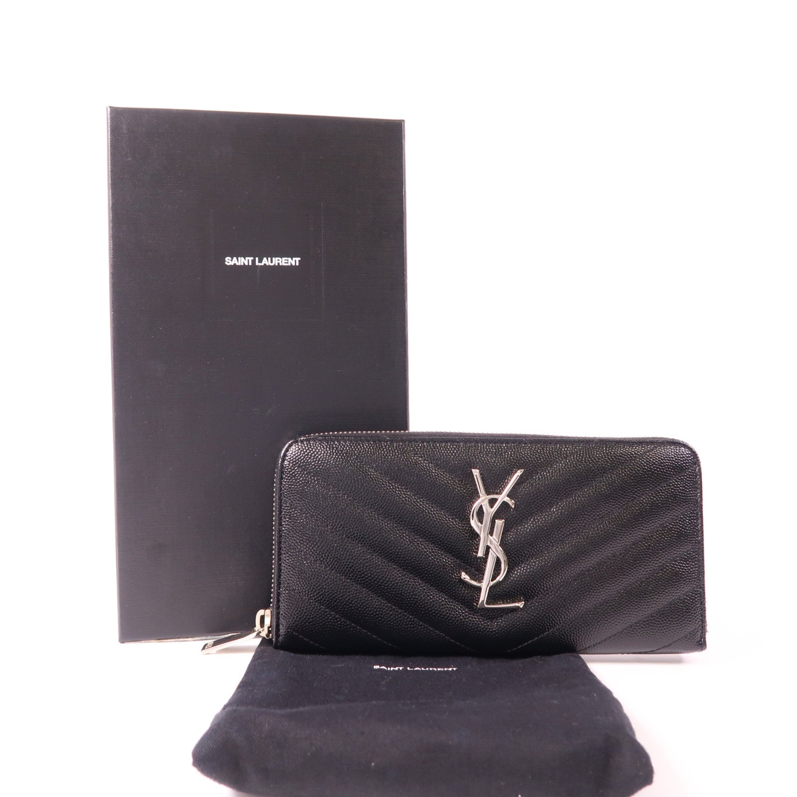 SAINT LAURENT 牛皮皮革Long Wallet銀扣長錢包