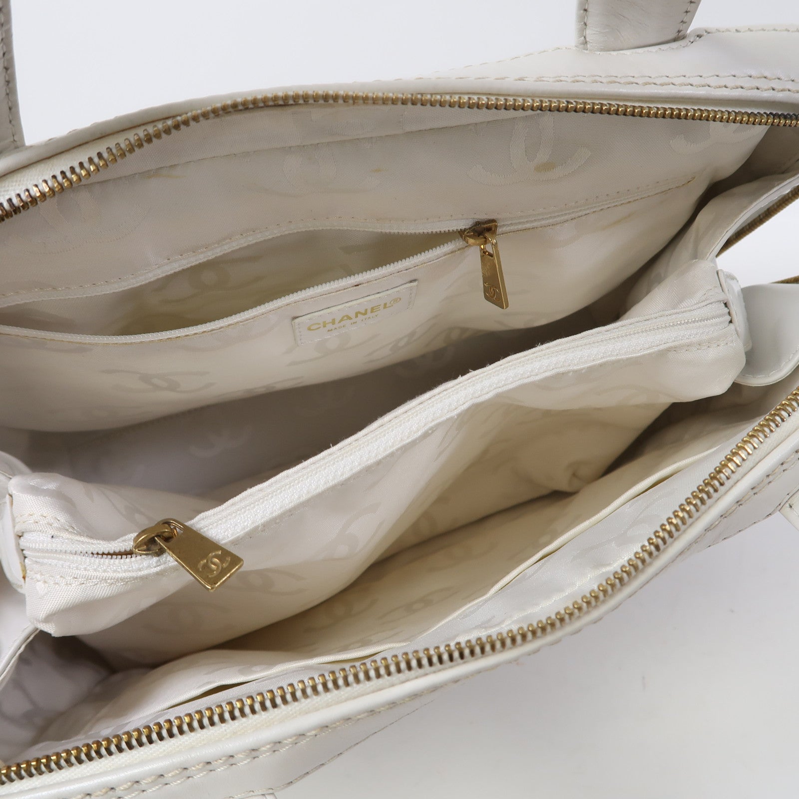 CHANEL 【激減優惠】菱格牛皮皮革Handbag金扣手挽袋白色