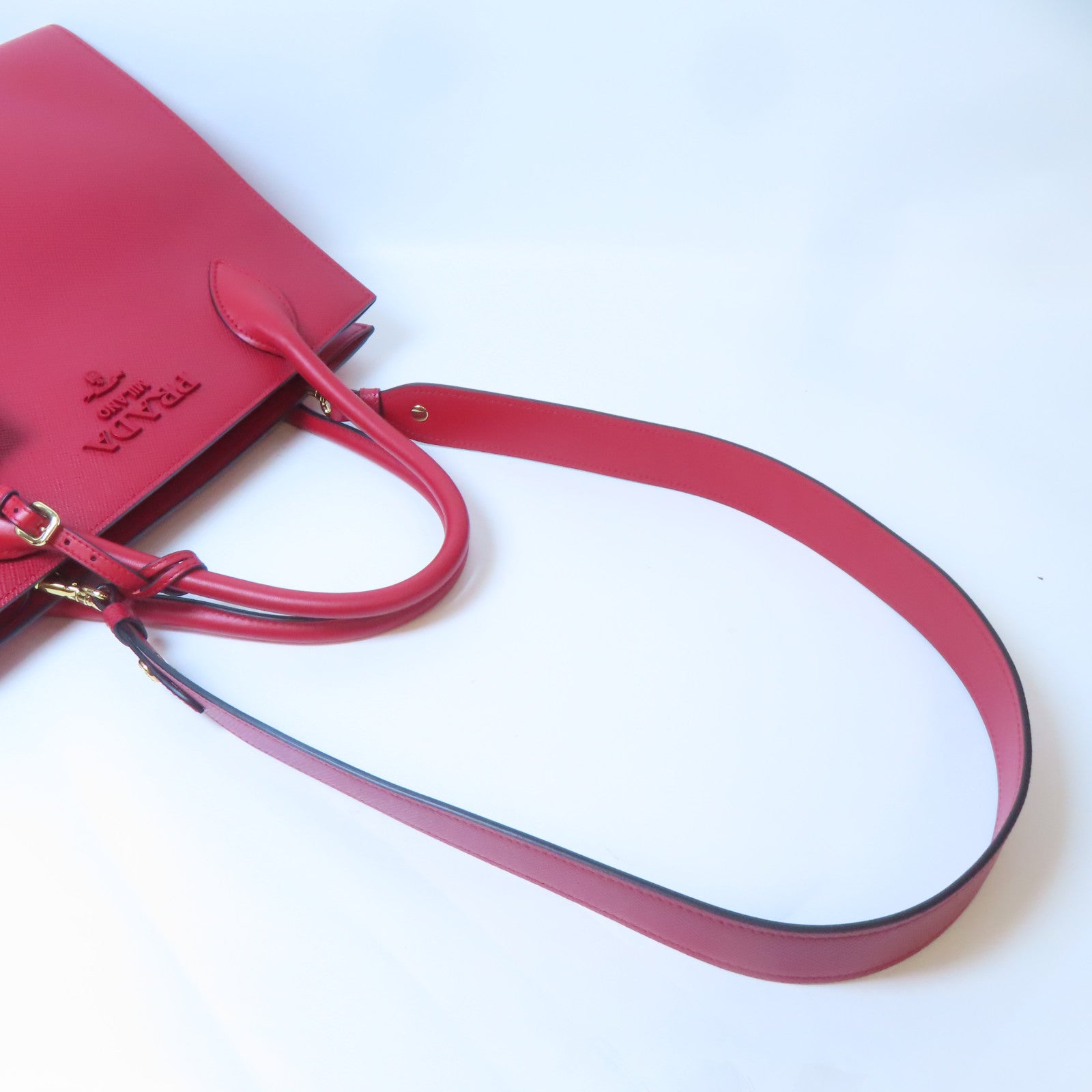 PRADA 【激減優惠】牛皮皮革Shoulder Bag金扣手挽肩背兩用袋紅色