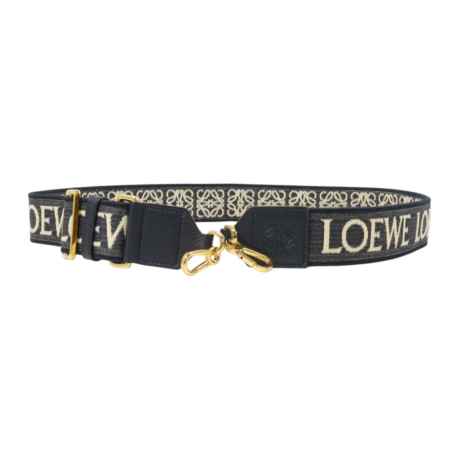 LOEWE 牛仔佈/牛皮皮革Anagram Bag Shoulder Strap金扣肩帶