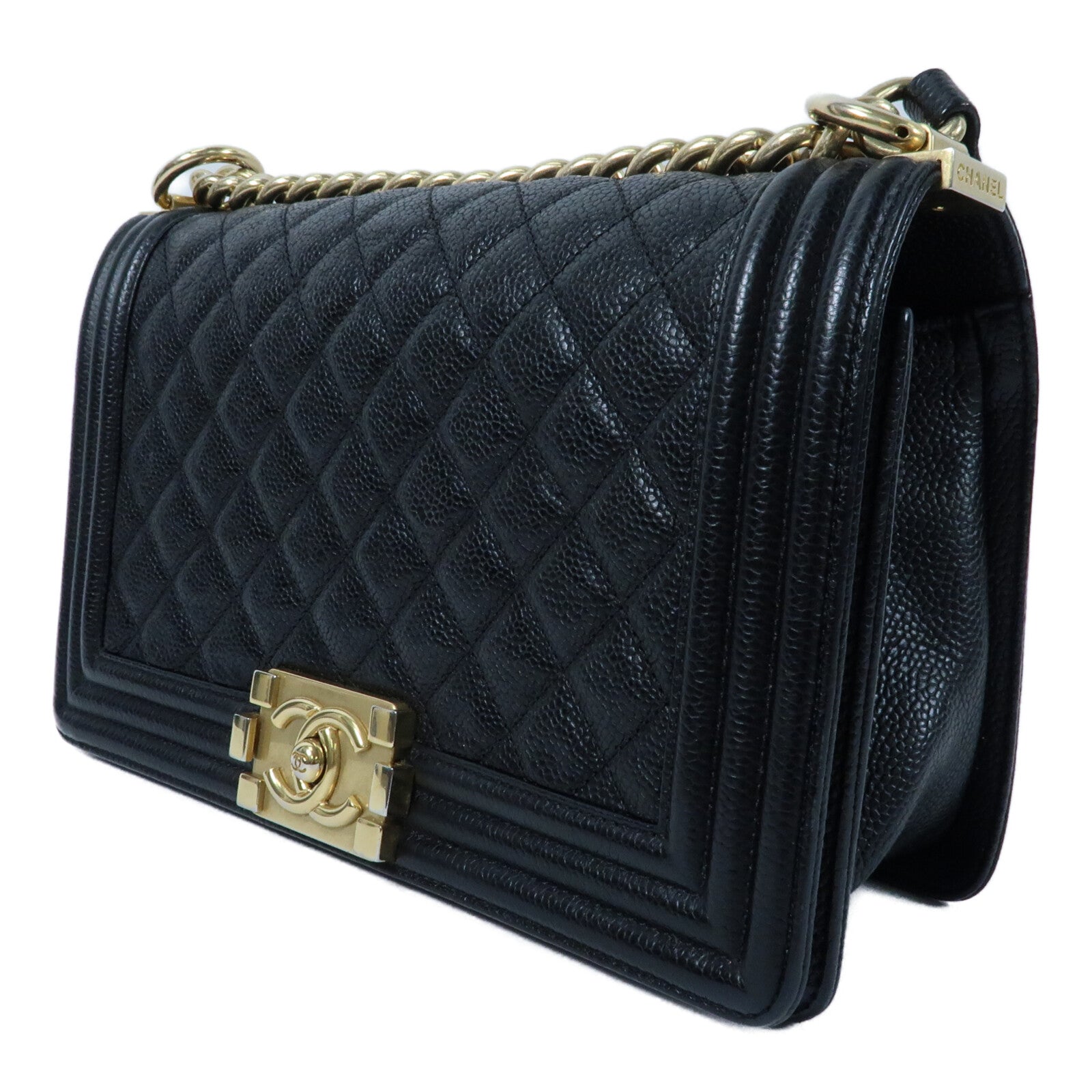 CHANEL 牛皮皮革Boy 25金扣鏈帶肩背袋