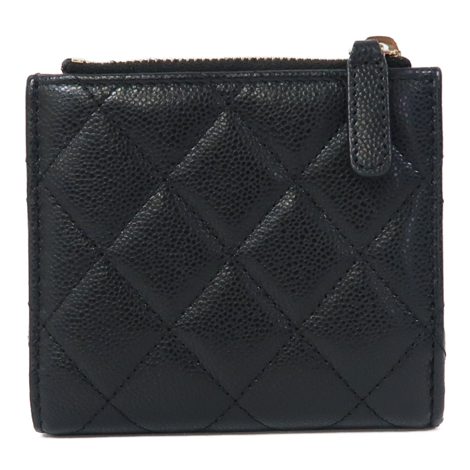 CHANEL 菱格Caviar皮革Wallet金扣錢包黑色