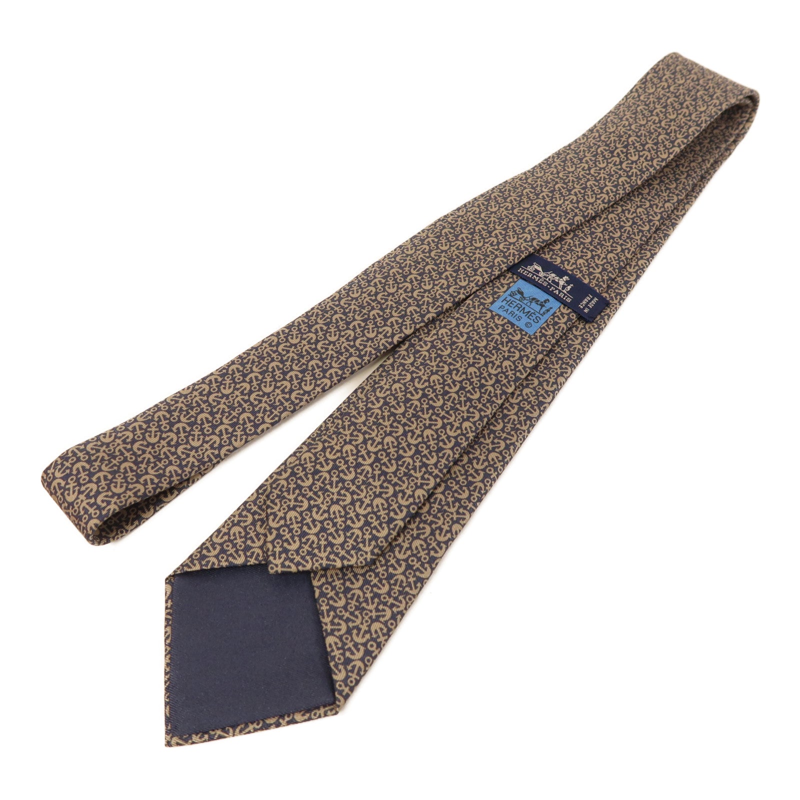 HERMES 絲質Necktie領帶藍色/米色