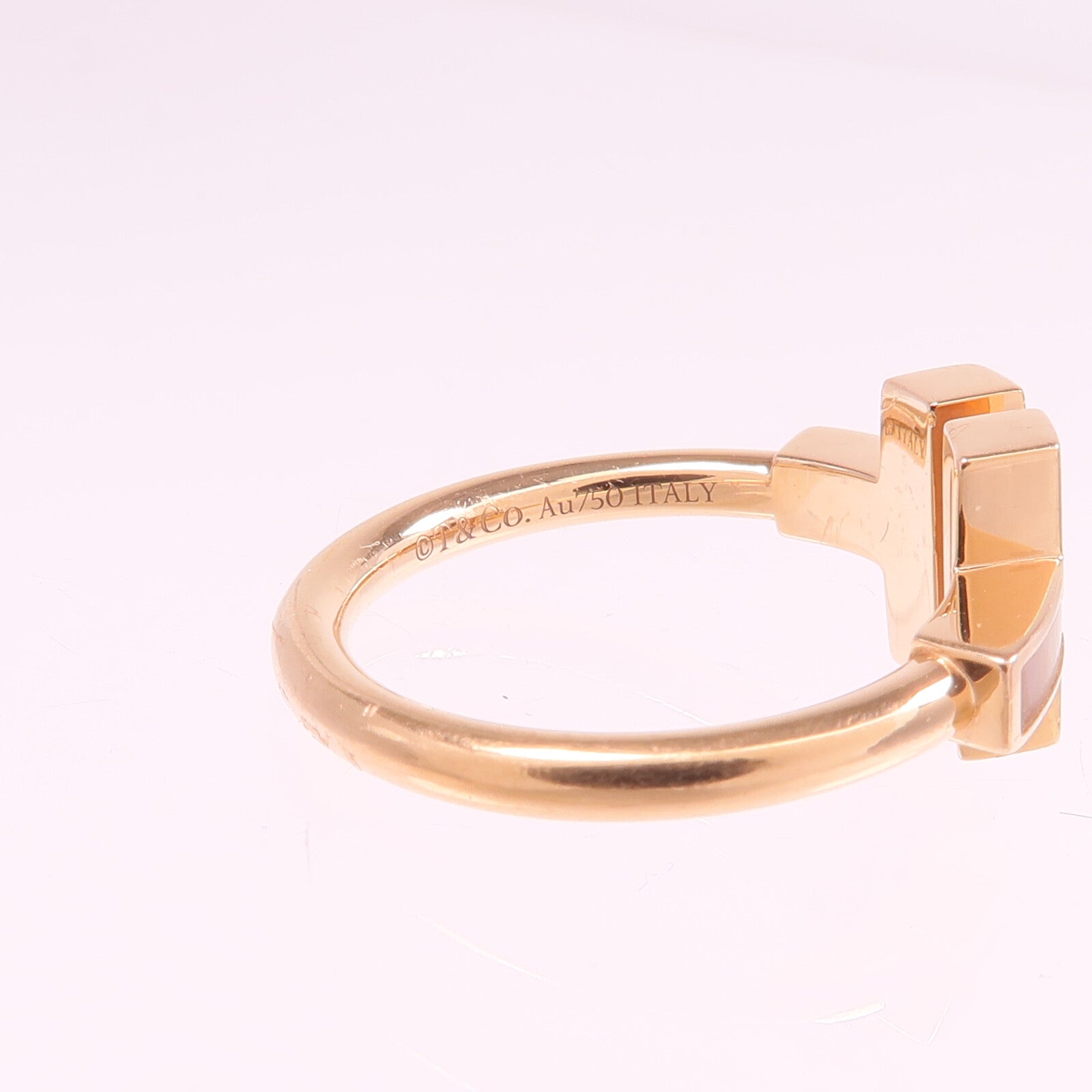 TIFFANY＆CO 18K玫瑰金T Wire Ring珍珠母貝/鑽石戒指US#4