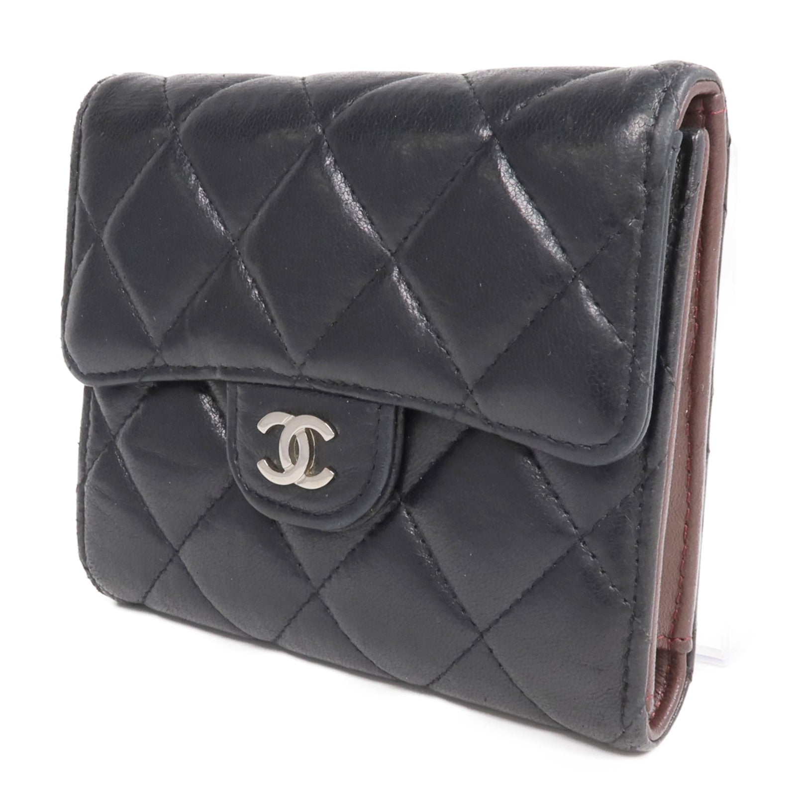 CHANEL 羊皮皮革Fold Wallet銀扣錢包
