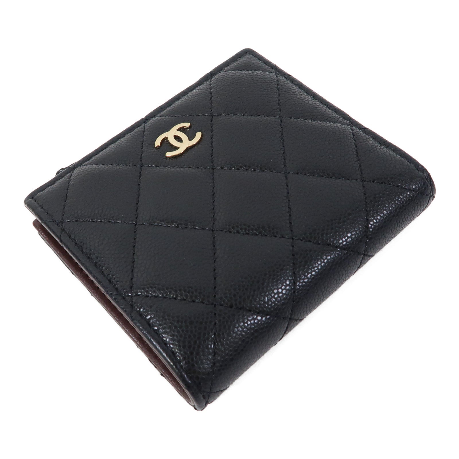 CHANEL 菱格Caviar皮革Wallet金扣錢包黑色