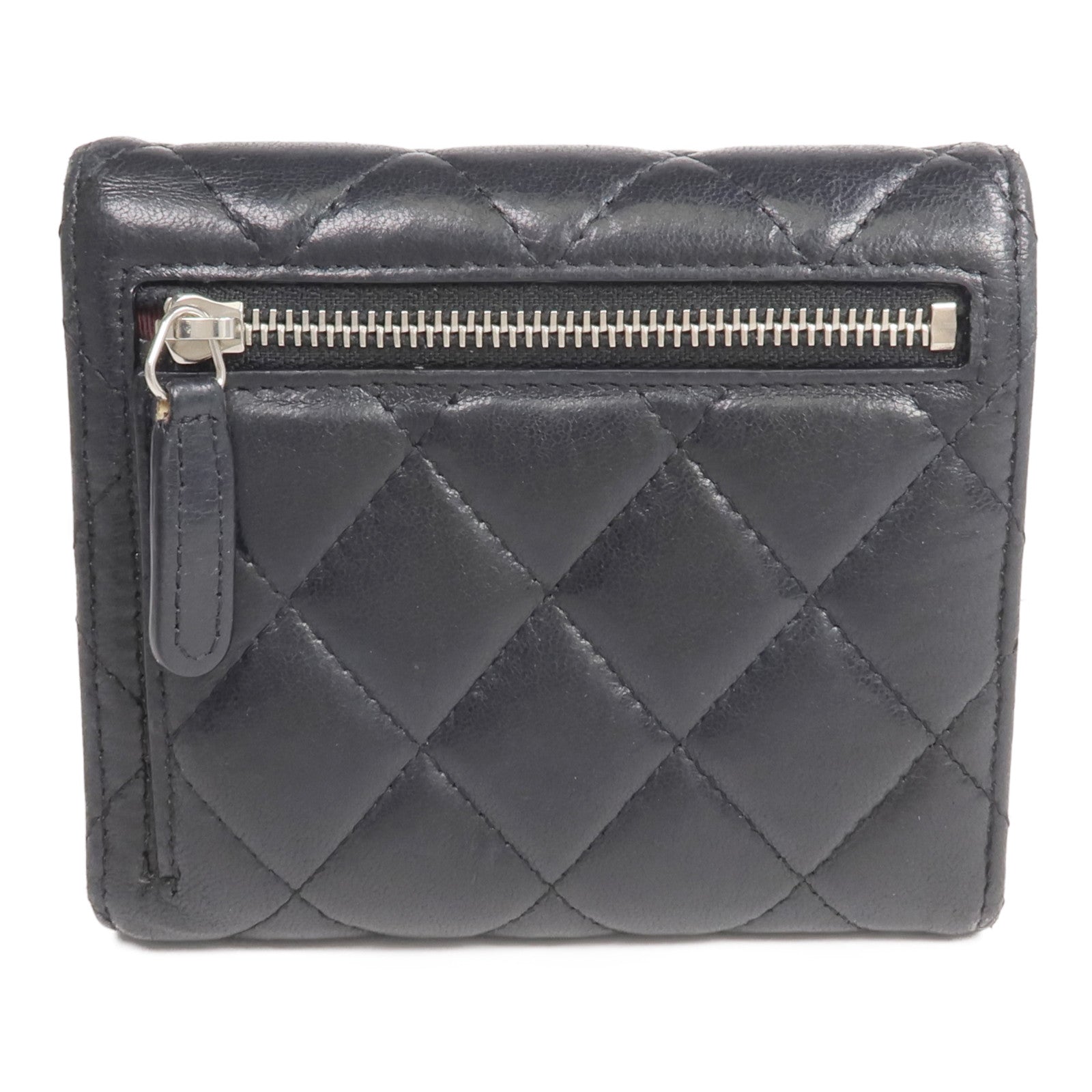 CHANEL 羊皮皮革Fold Wallet銀扣錢包