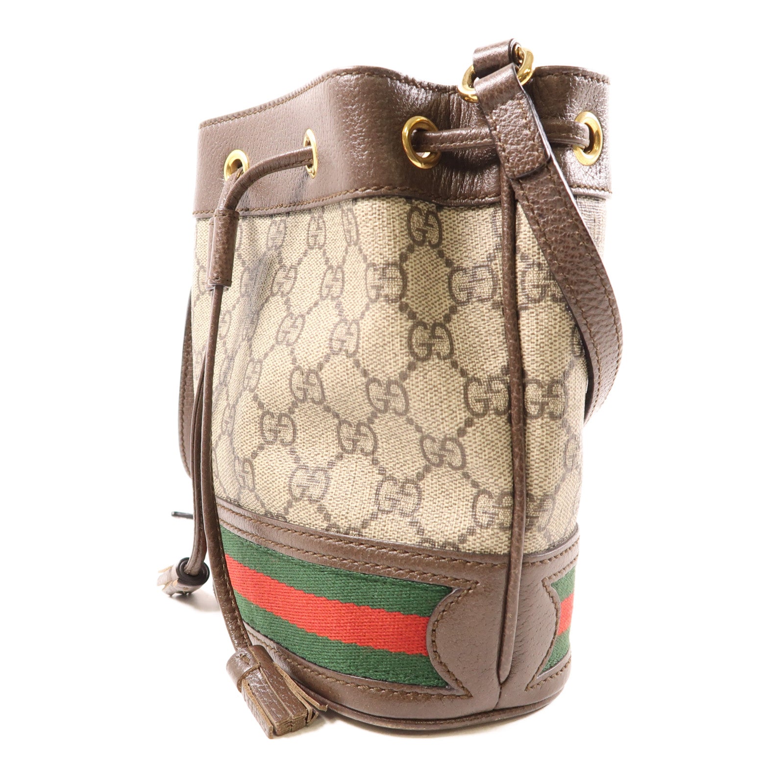 GUCCI 塗層帆布Ophidia GG金扣肩背袋棕色