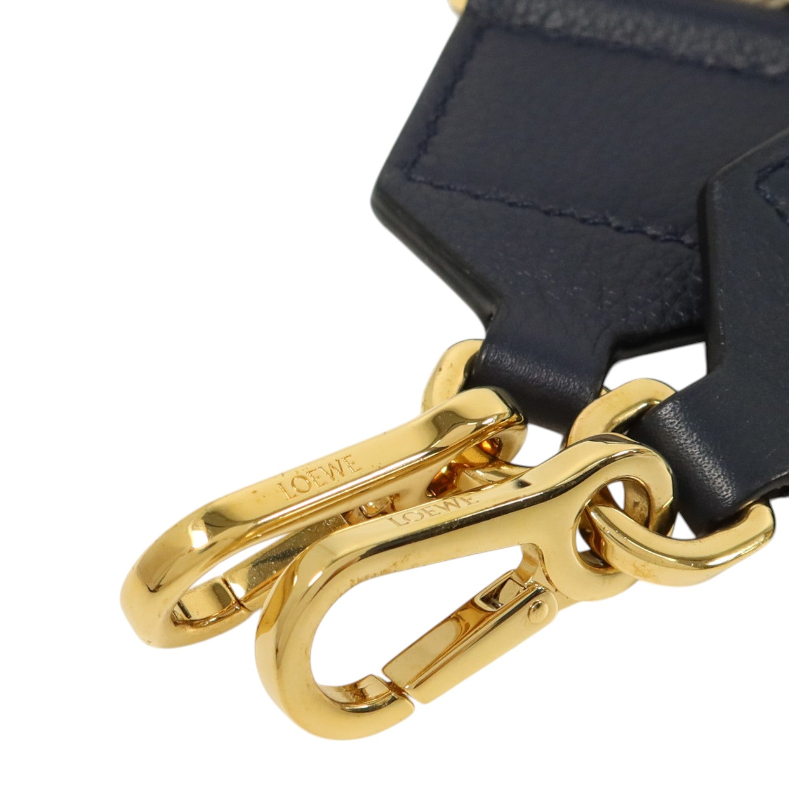 LOEWE 牛仔佈/牛皮皮革Anagram Bag Shoulder Strap金扣肩帶