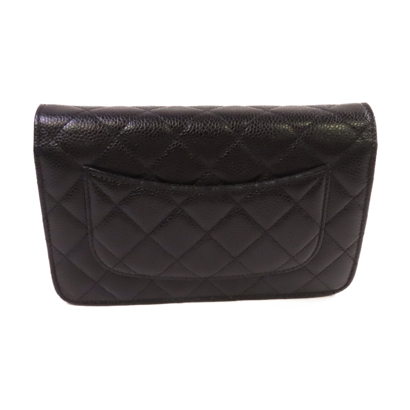 CHANEL 菱格Caviar皮革WOC Wallet On Chain Shoulder Bag金扣鏈帶肩背袋黑色