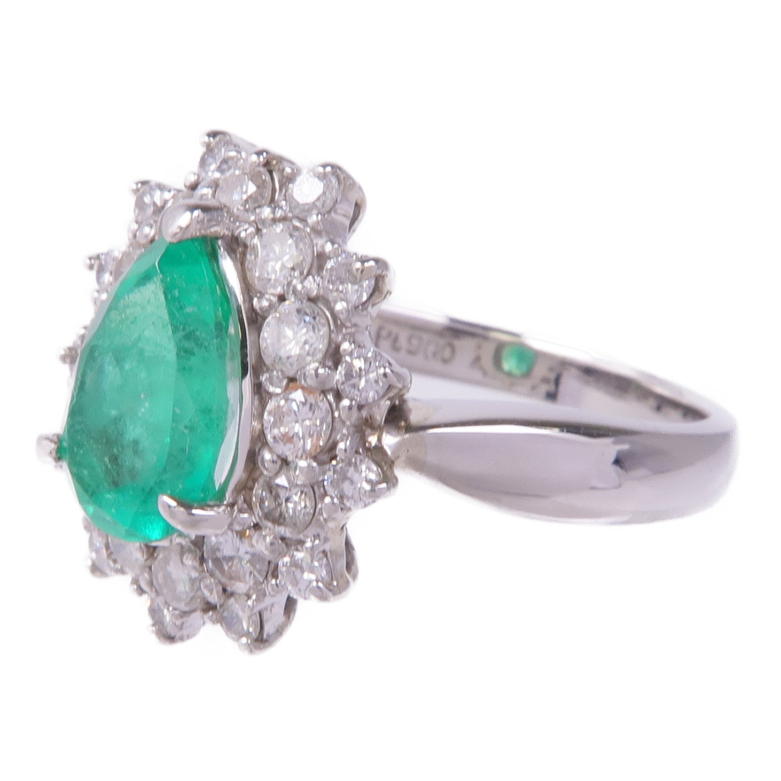 JEWELRY PT900鉑金Emerald Diamond Ring綠寶石/鑽石戒指US#7