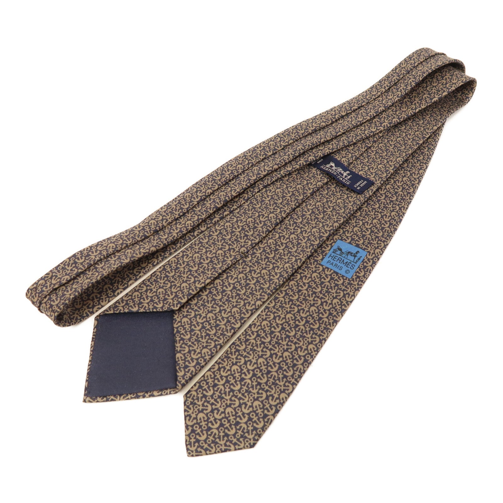HERMES 絲質Necktie領帶藍色/米色