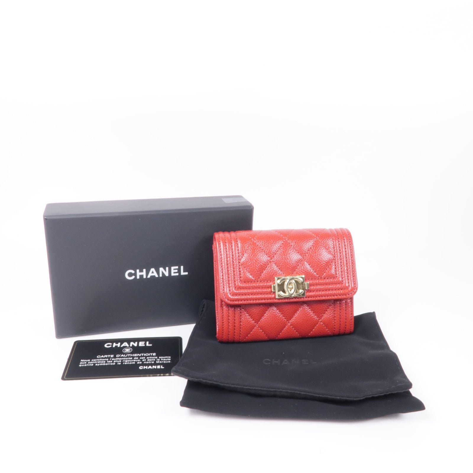 CHANEL 牛皮皮革Boy金扣卡片套/零錢包