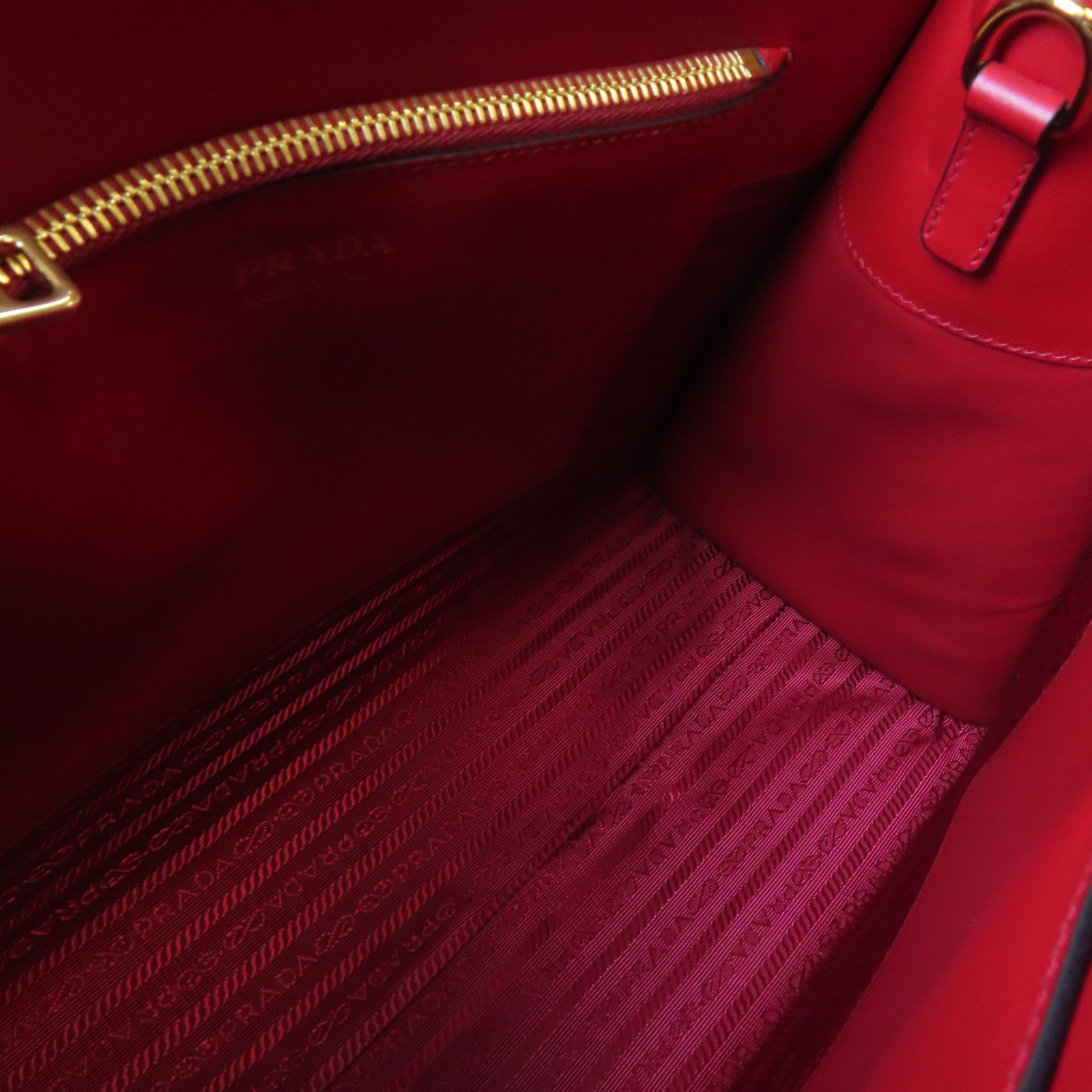 PRADA 【激減優惠】牛皮皮革Shoulder Bag金扣手挽肩背兩用袋紅色
