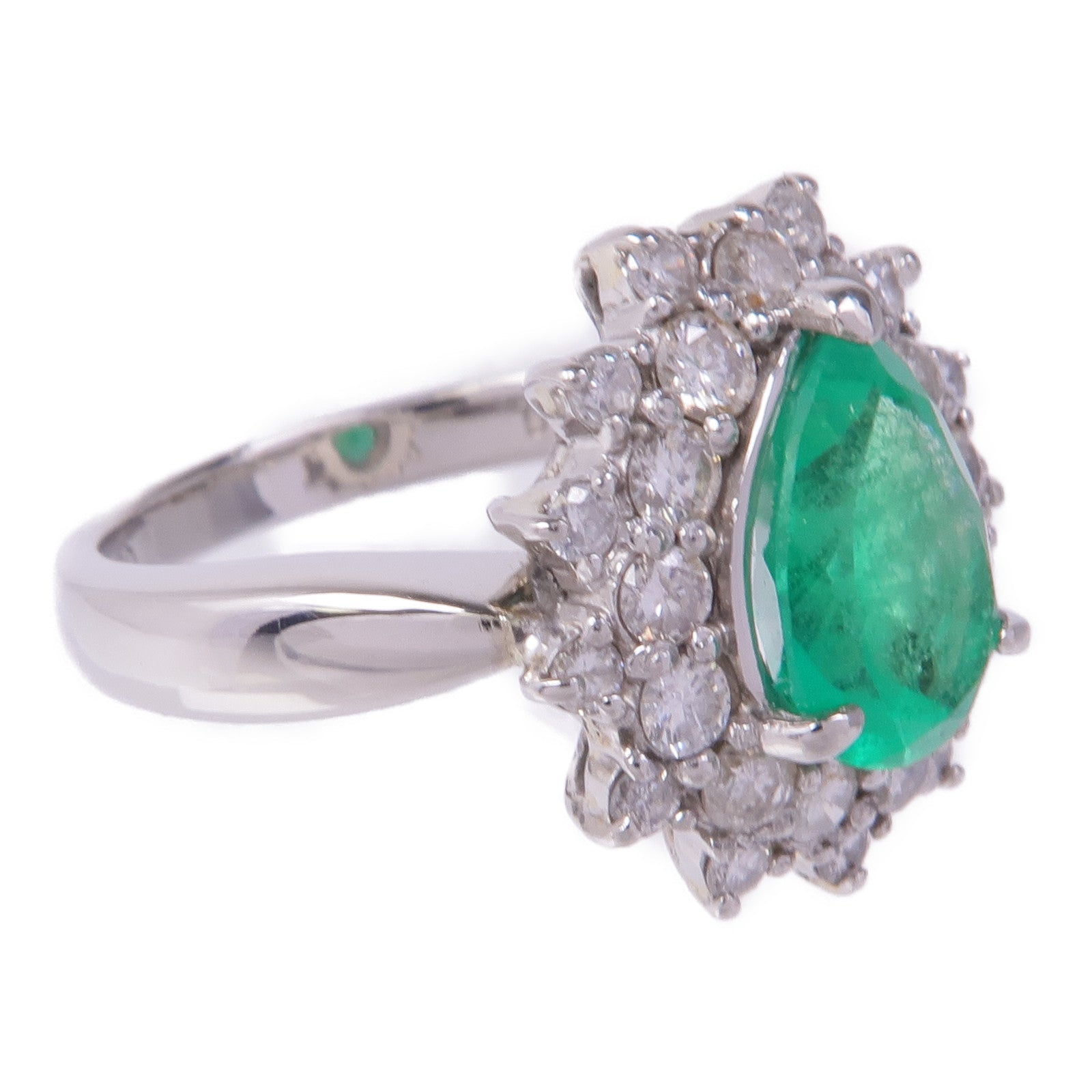 JEWELRY PT900鉑金Emerald Diamond Ring綠寶石/鑽石戒指US#7