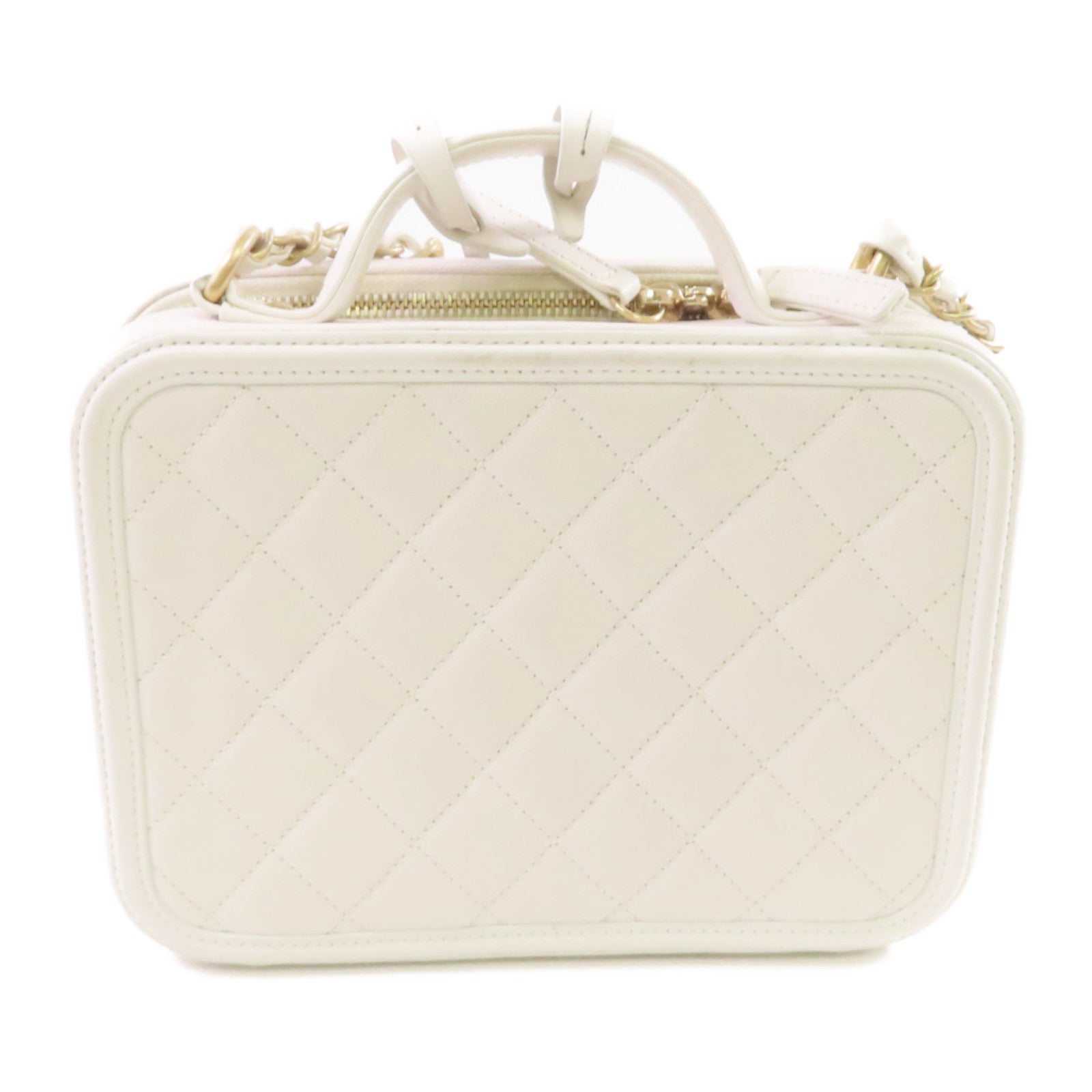CHANEL 牛皮皮革Vanity Shoulder Bag金扣手挽肩背兩用袋白色
