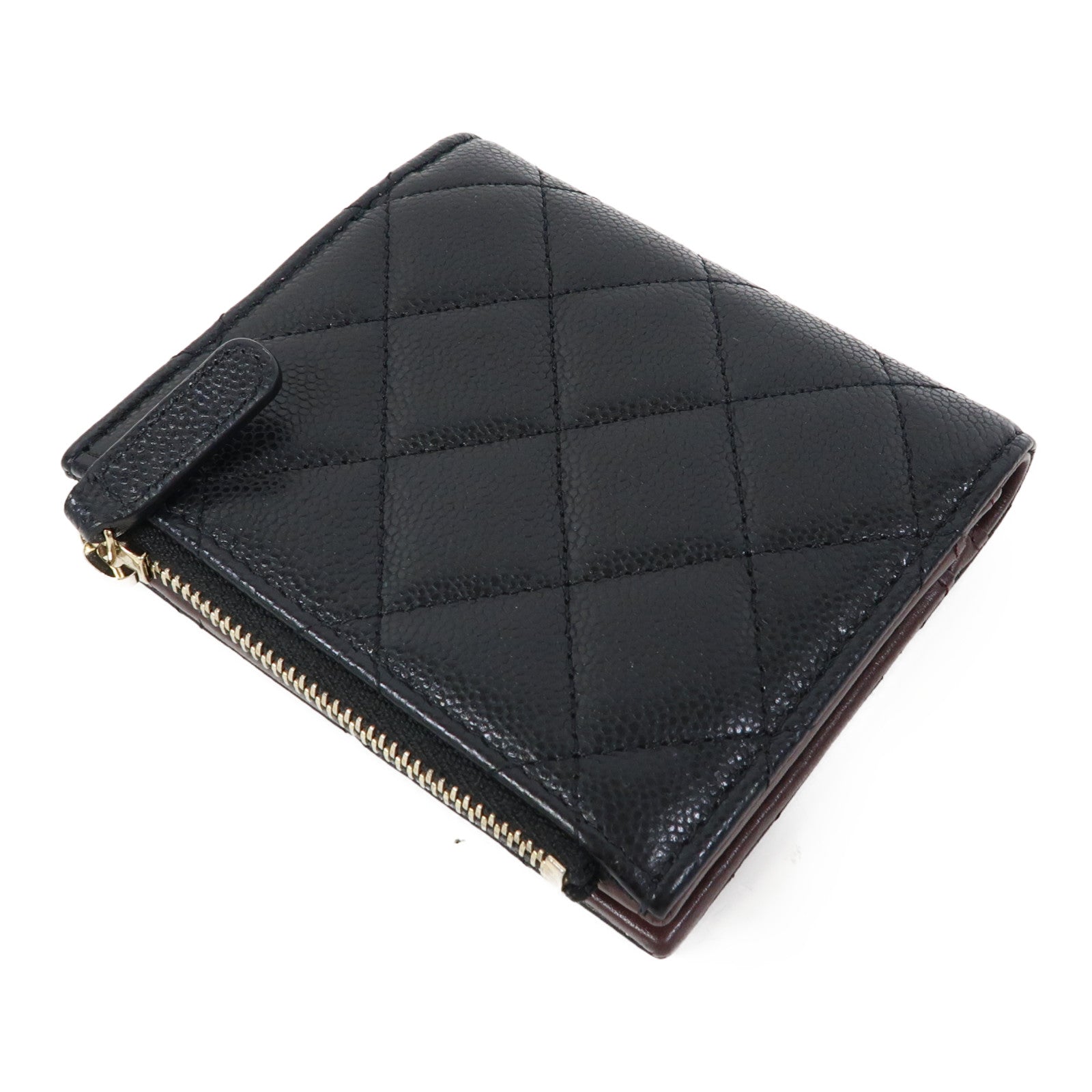 CHANEL 菱格Caviar皮革Wallet金扣錢包黑色