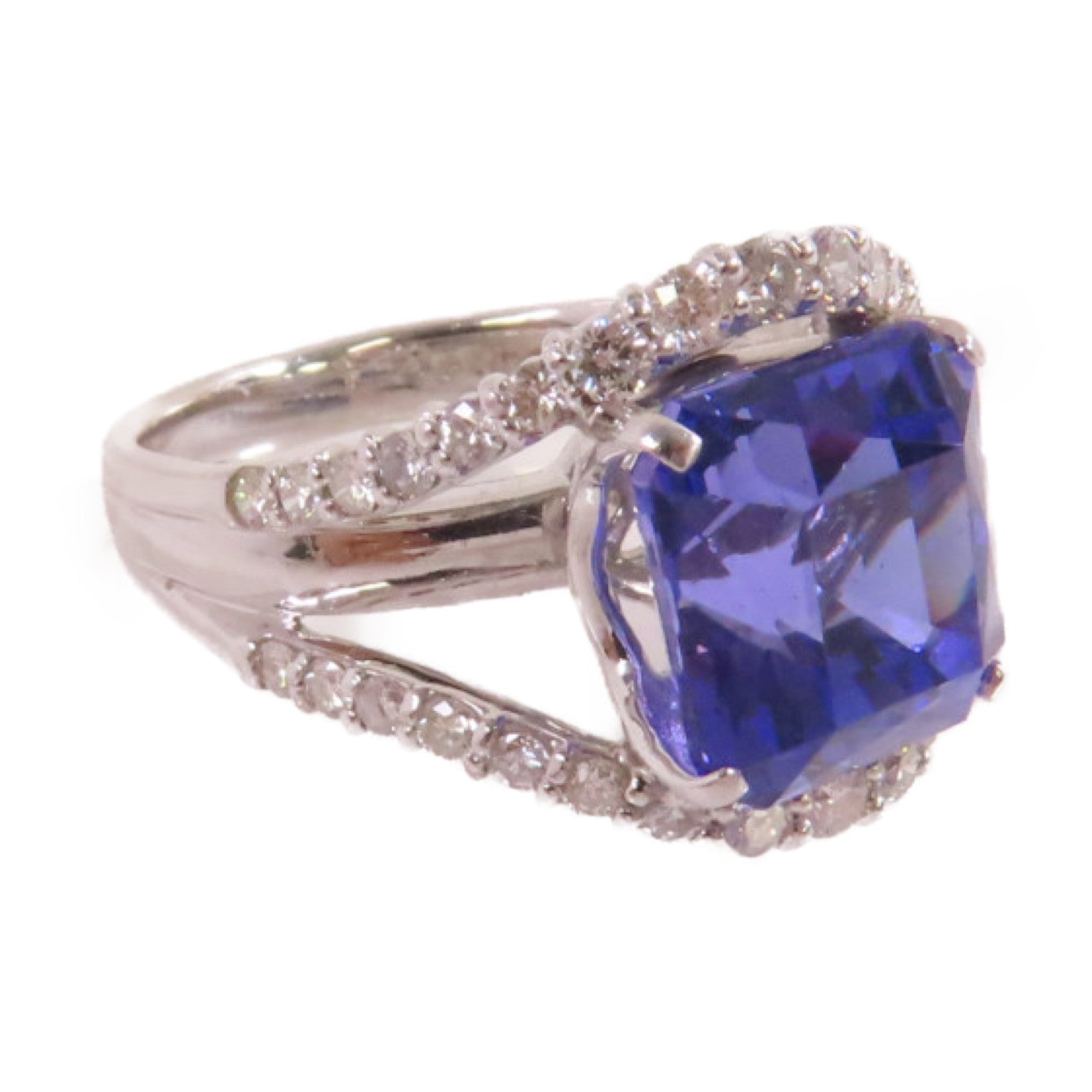 JEWELRY PT900鉑金/6.11ct坦桑石/0.67ct鑚石Tanzanite Diamond Ring戒指US#5.5