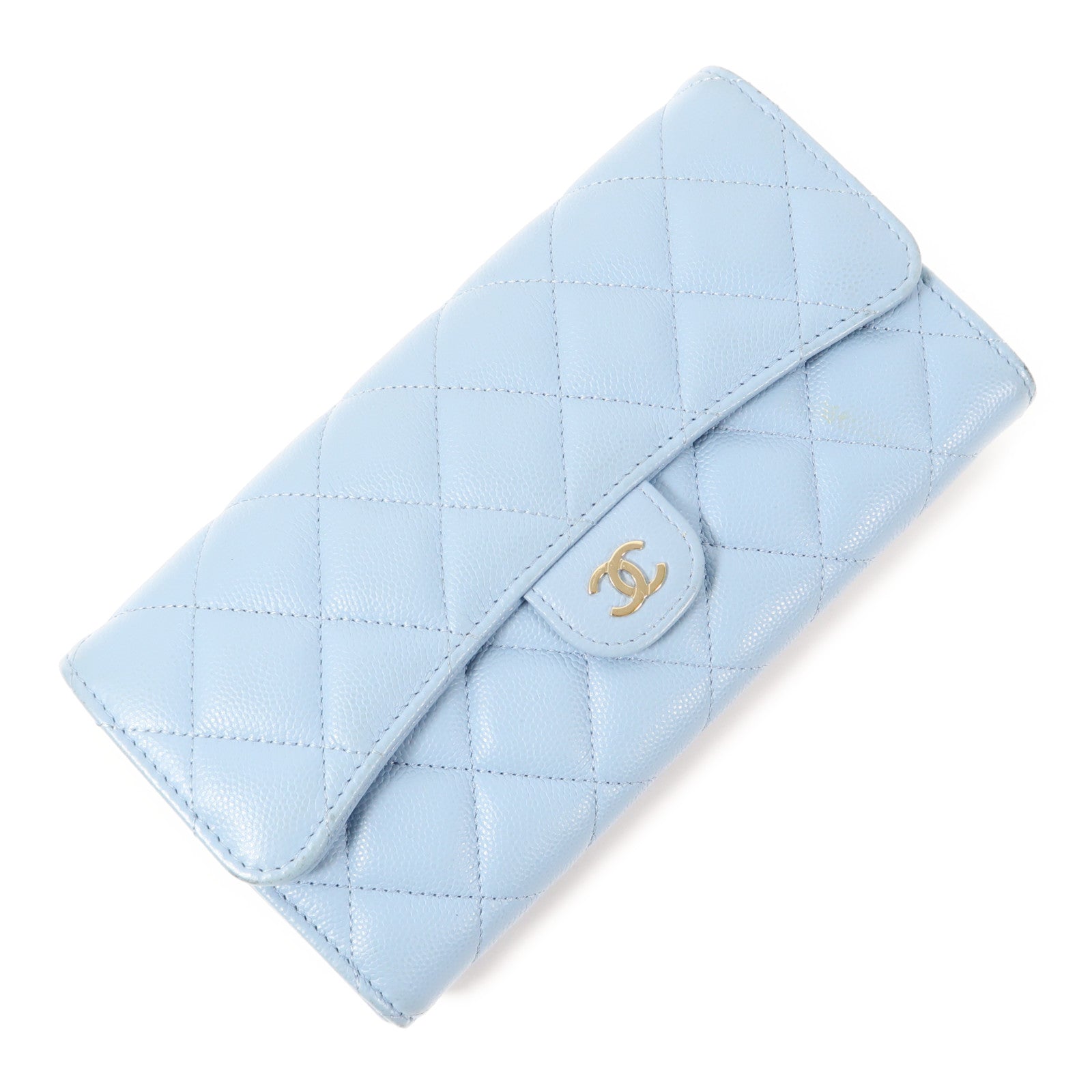 CHANEL 牛皮皮革Long Wallet金扣長錢包