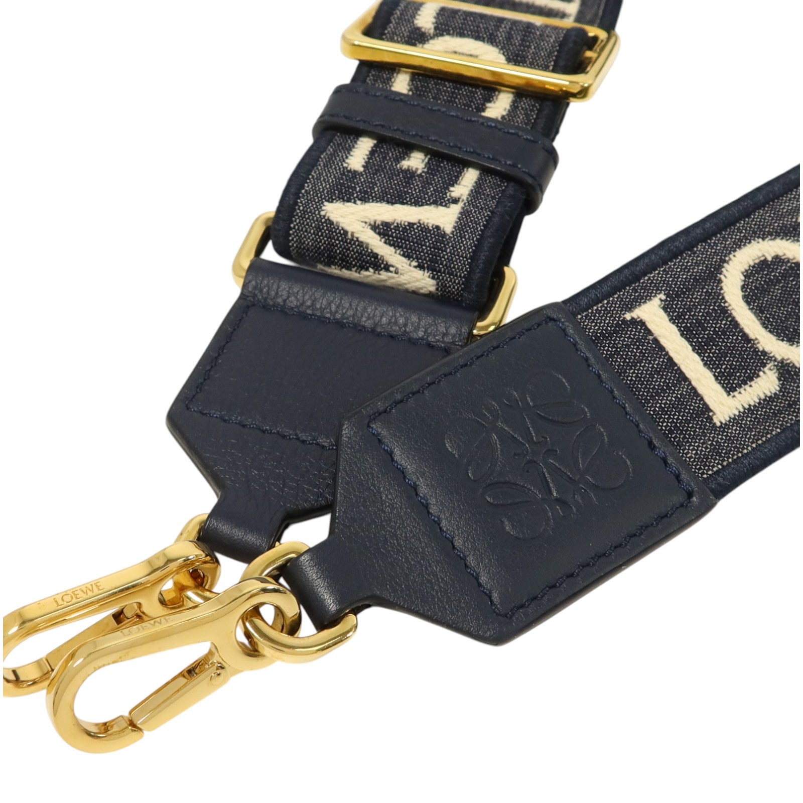 LOEWE 牛仔佈/牛皮皮革Anagram Bag Shoulder Strap金扣肩帶