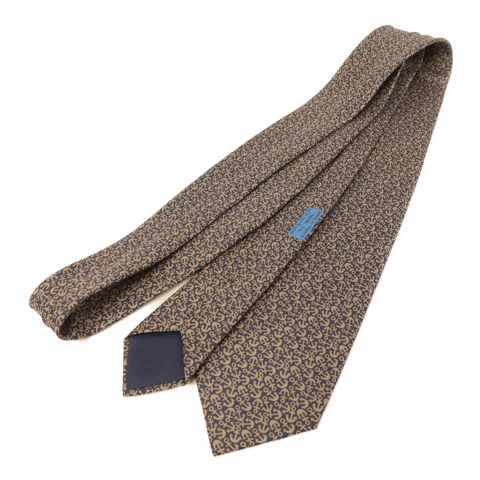 HERMES 絲質Necktie領帶藍色/米色