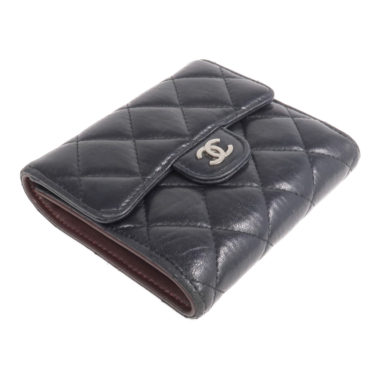 CHANEL 羊皮皮革Fold Wallet銀扣錢包