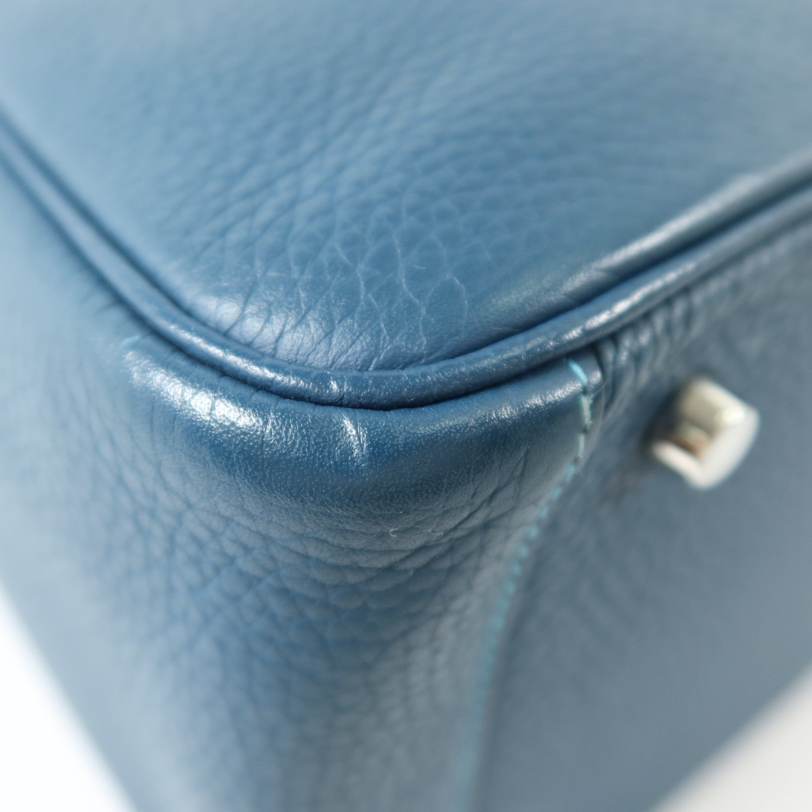 HERMES Clemence皮革Lindy 30銀扣手挽肩背兩用袋Turquoise/Colvert