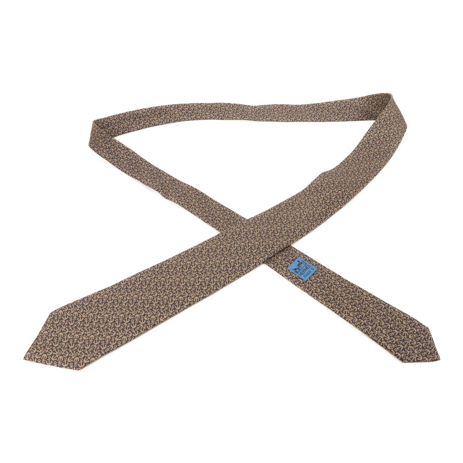 HERMES 絲質Necktie領帶藍色/米色