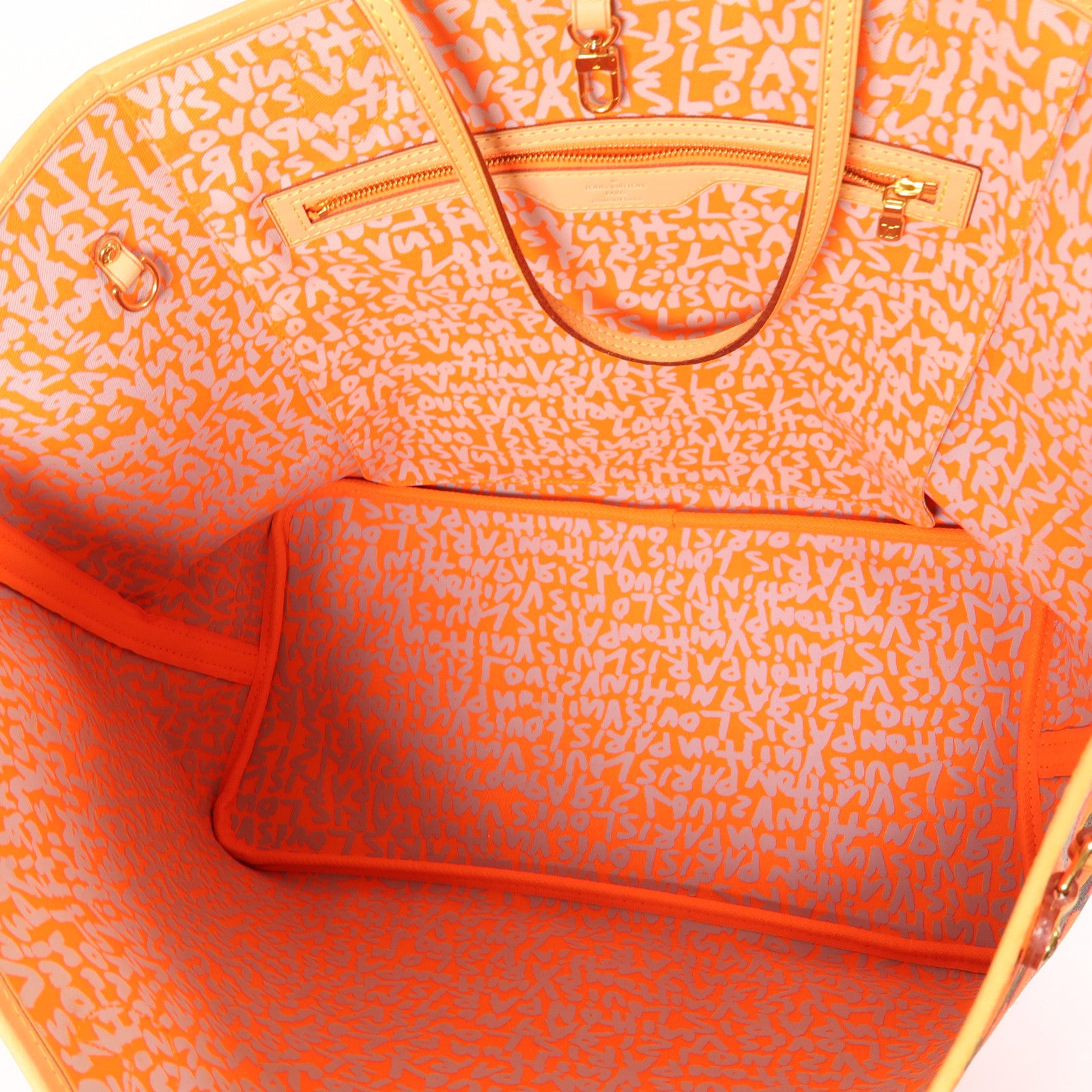 LOUIS VUITTON Monogram Graffiti Neverfull GM金扣肩背袋啡色/橙色