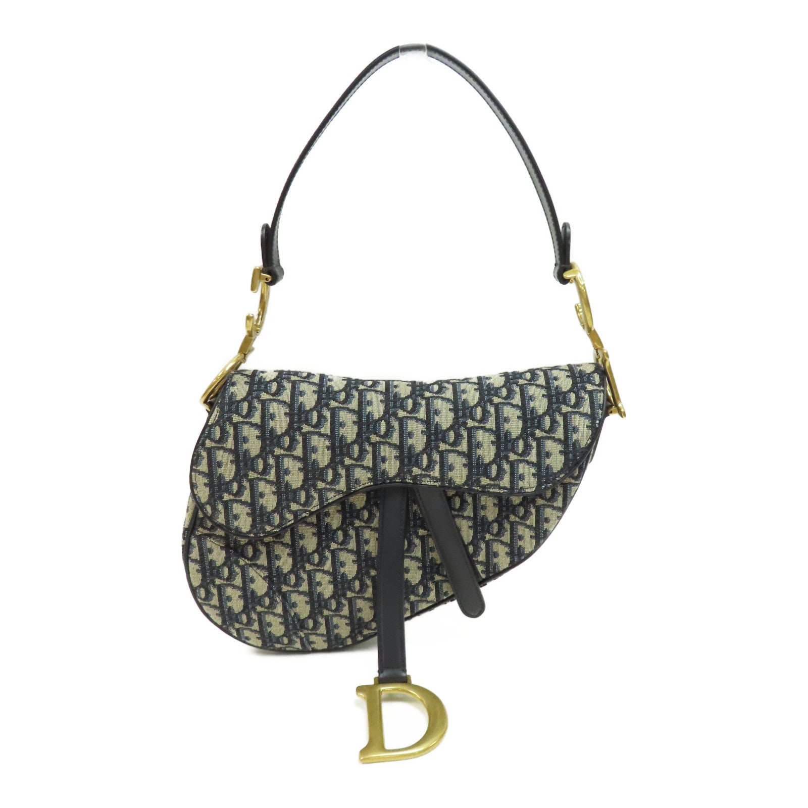 Dior 帆布Saddle Bag金扣手挽袋藍色