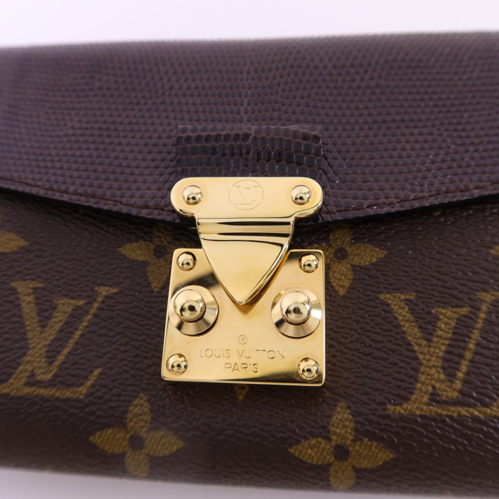 LOUIS VUITTON 蛇皮皮革/蜥蝪皮革/鴕鳥皮革/Monogram Long Trifold Wallet金扣長錢包
