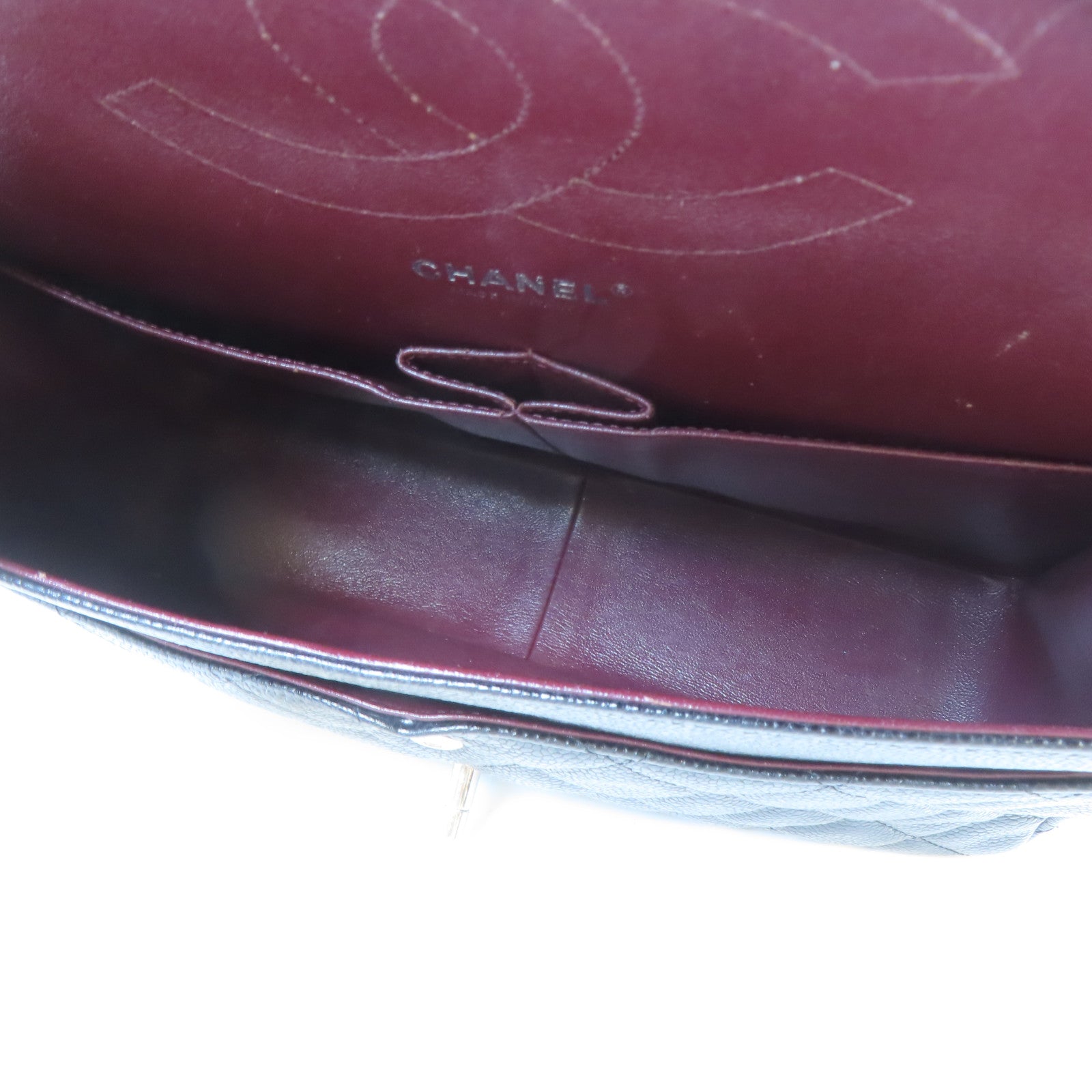 CHANEL 菱格牛皮皮革Jumbo Double Flap Classic Bag銀扣鏈帶肩背袋黑色