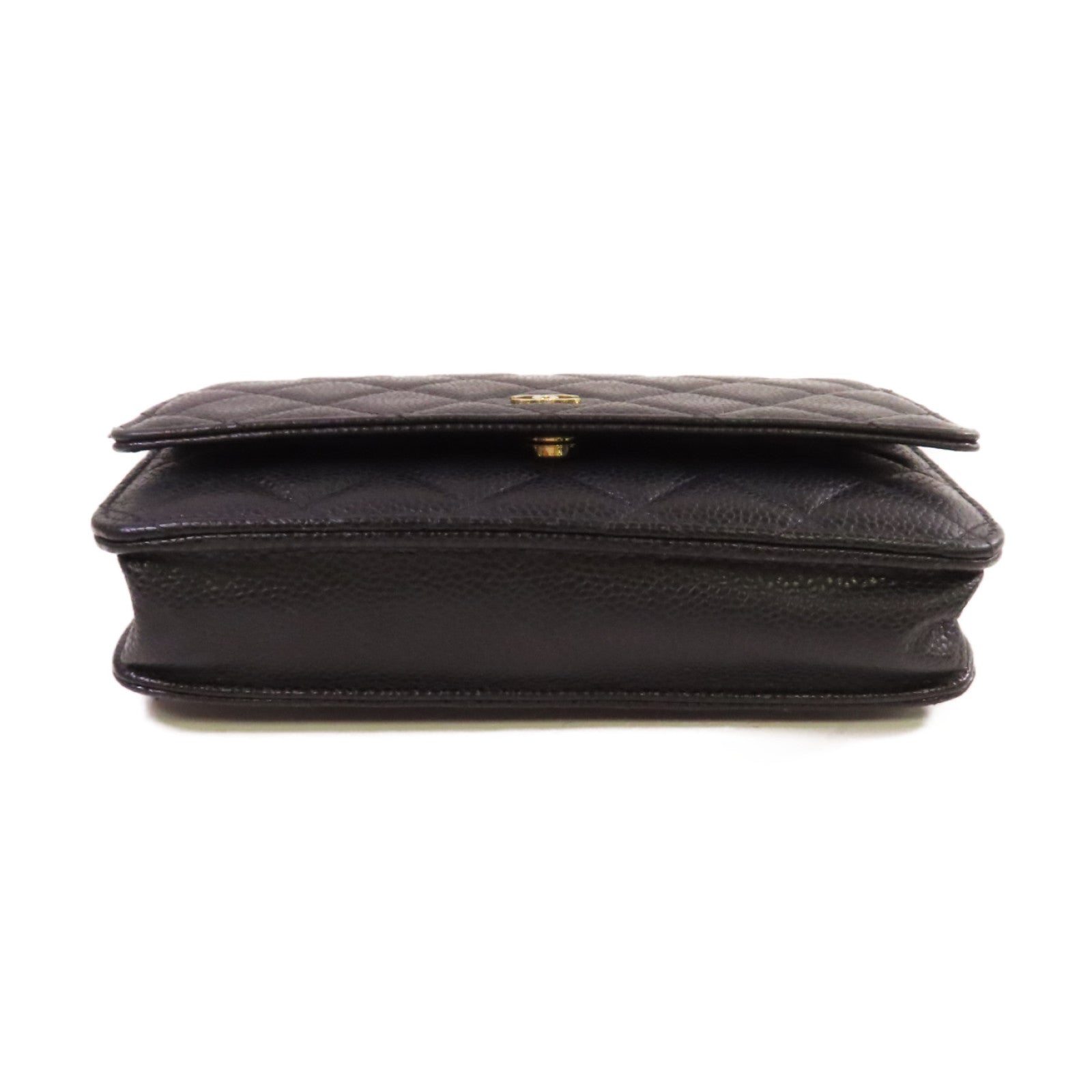CHANEL 菱格Caviar皮革WOC Wallet On Chain Shoulder Bag金扣鏈帶肩背袋黑色