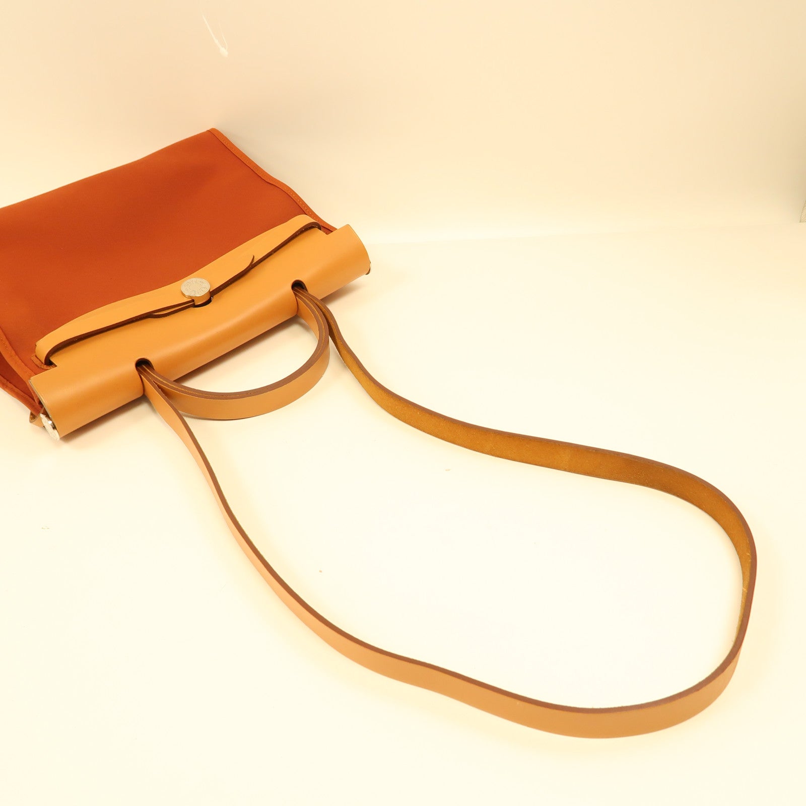 HERMES 帆布Herbag PM銀扣手挽肩背兩用袋古銅色