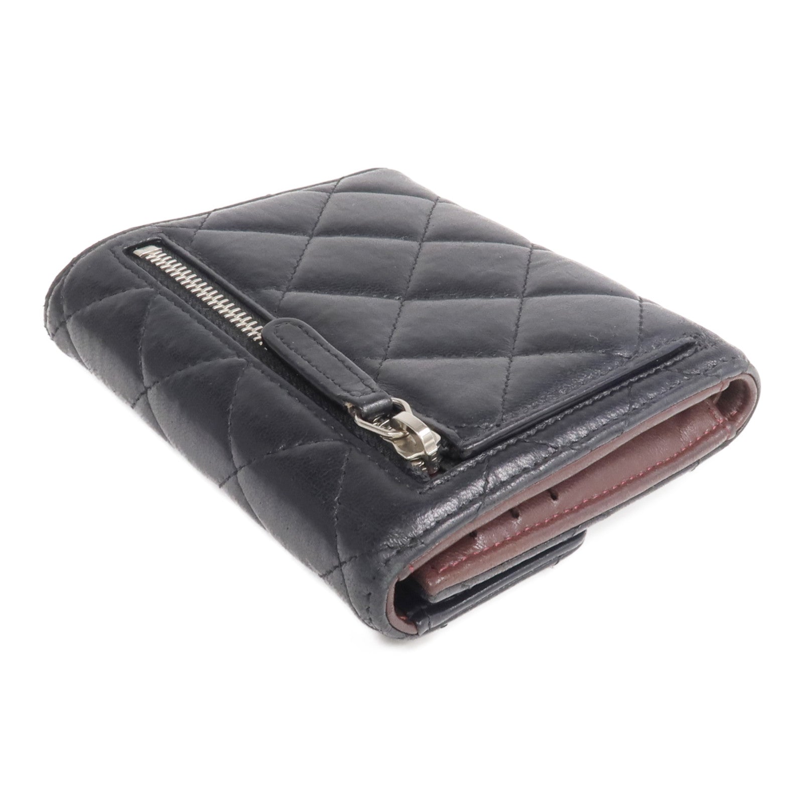 CHANEL 羊皮皮革Fold Wallet銀扣錢包