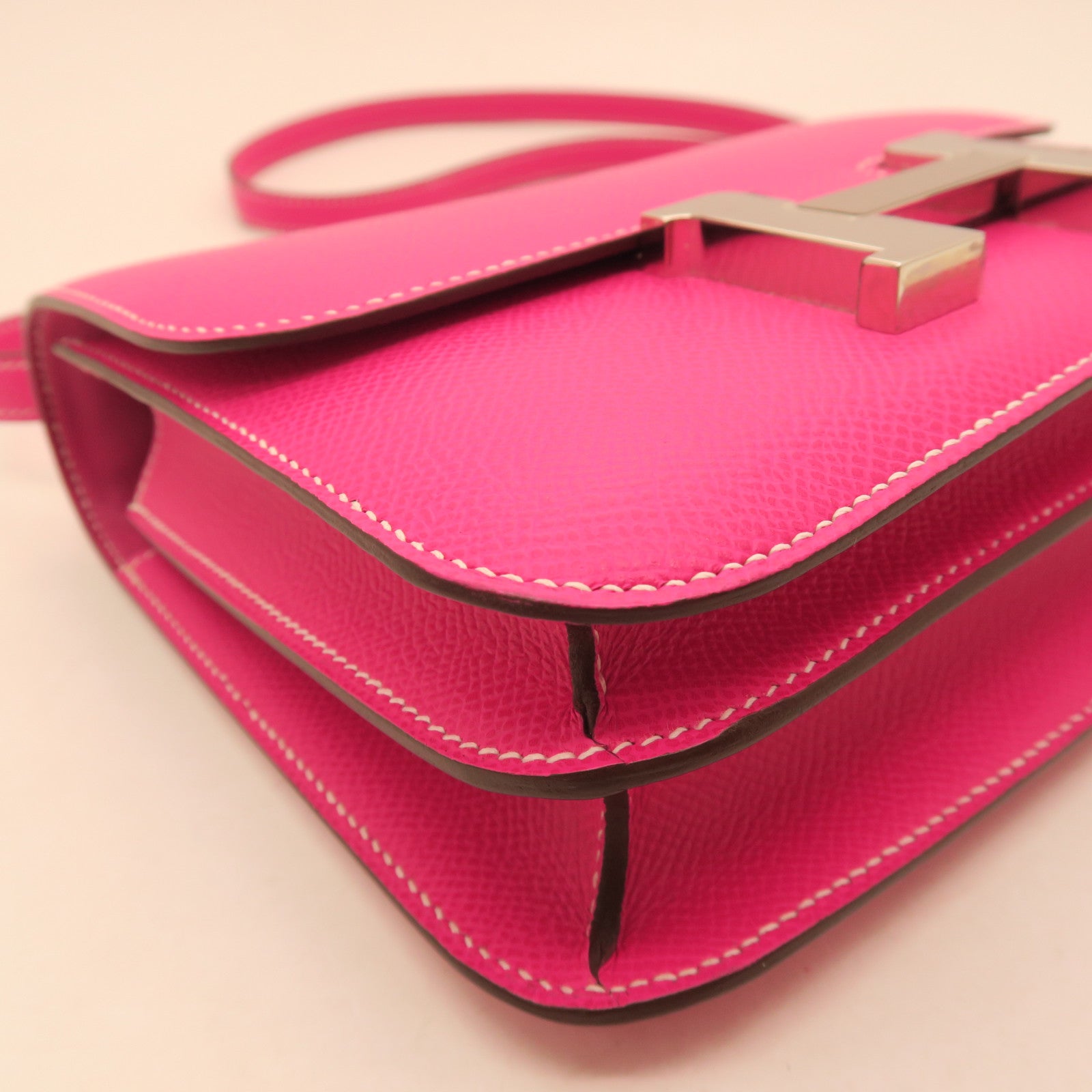 HERMES Epsom Leather Constance Mini Gold Buckle Shoulder Bag Rose